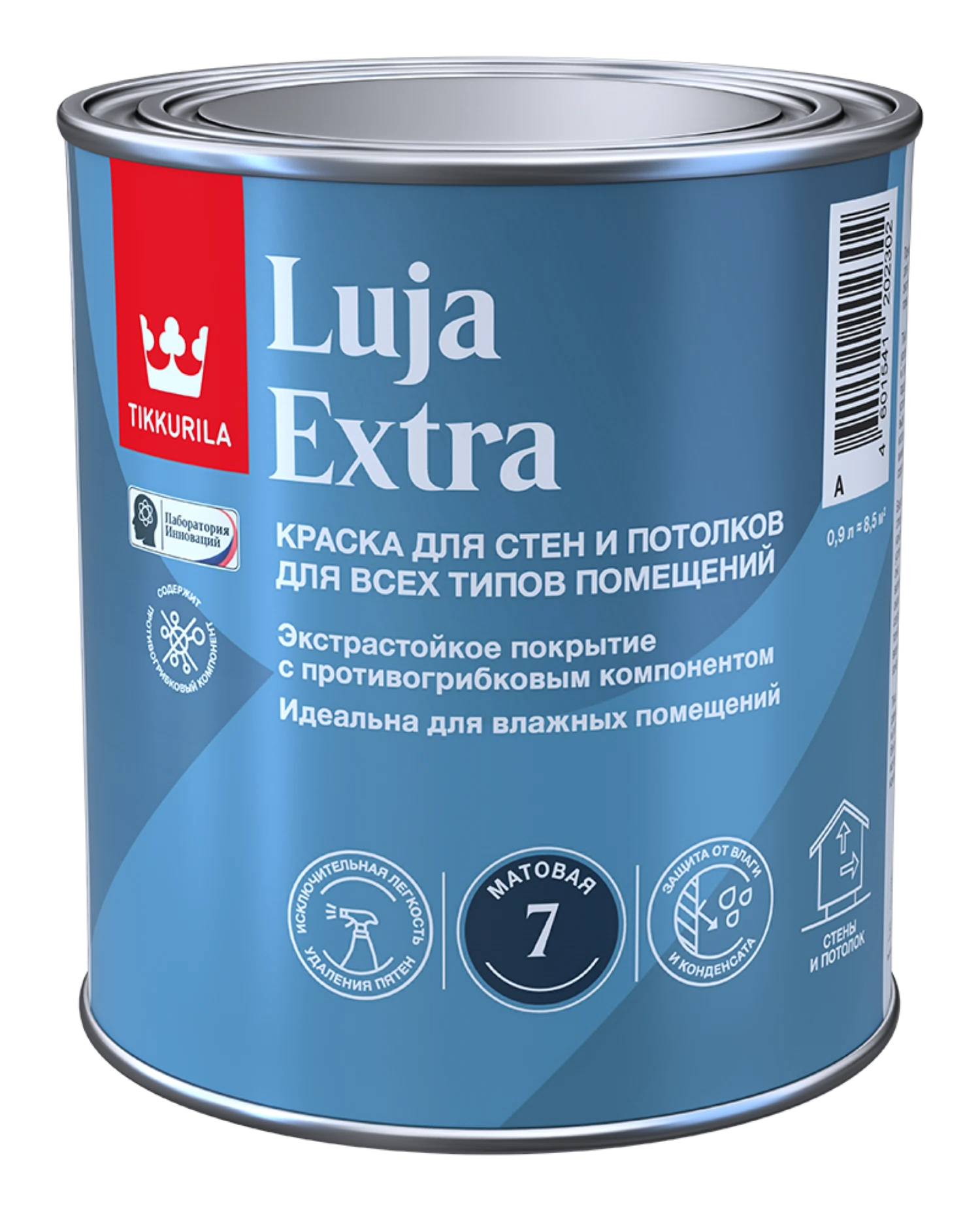 Изображение товара Краска для влажных помещений TIKKURILA LUJA EXTRA 7, антигрибковая акриловая матовая, база A (0,9 л)