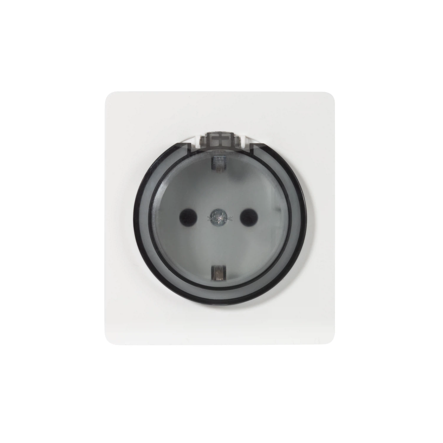 Изображение товара Розетка 1-ая с/з с/у, со шторками и крышкой 16А белая KRANZ-рамка в комплекте