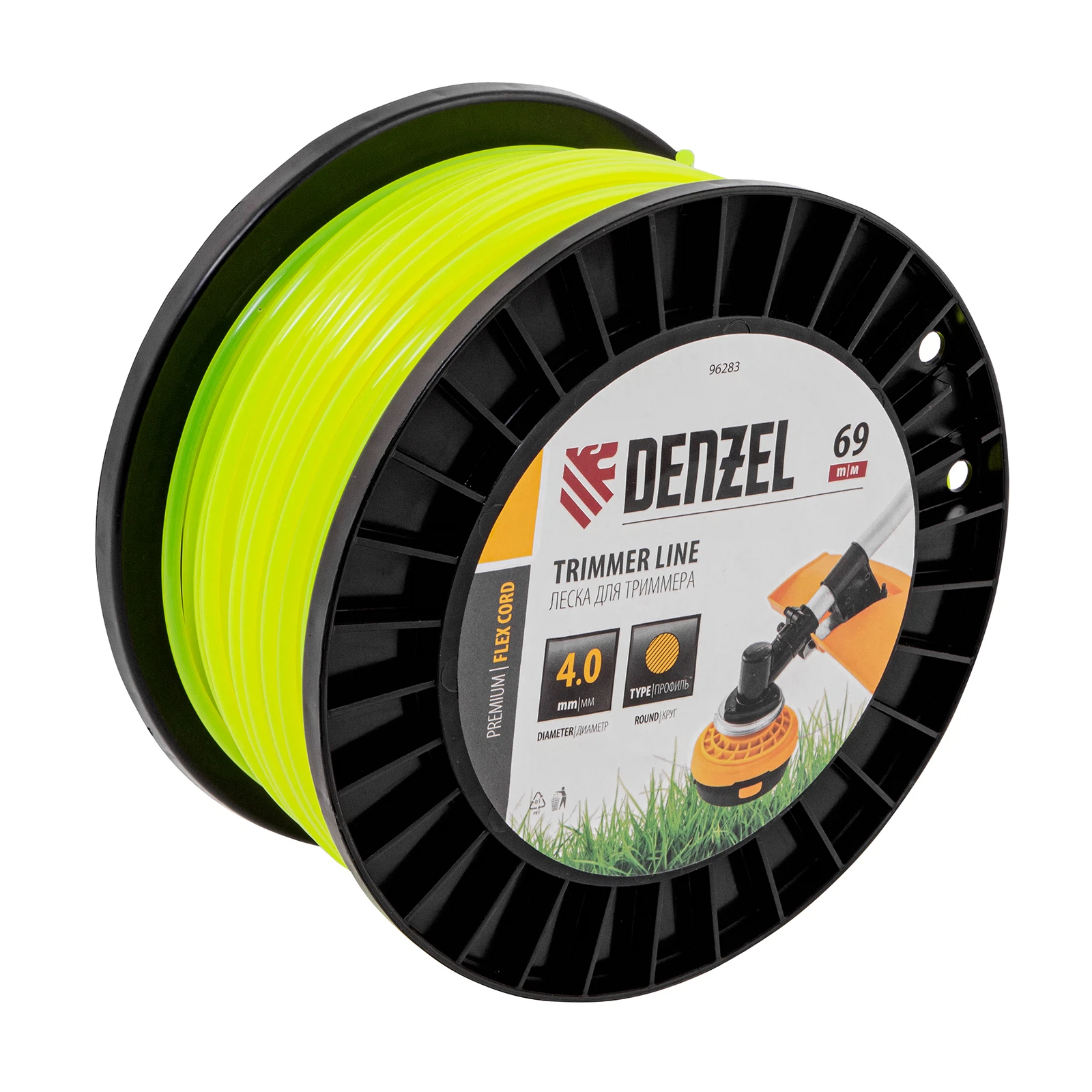 Изображение товара Леска для триммера круглая, 4,0мм х 69м, на DIN катушке FLEX CORD, Denzel 96283