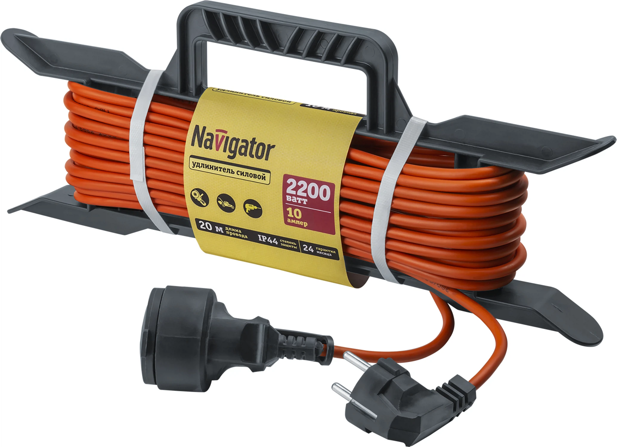Изображение товара Удлинитель силовой на рамке Navigator 20м 1 розетка 10А 2200Вт