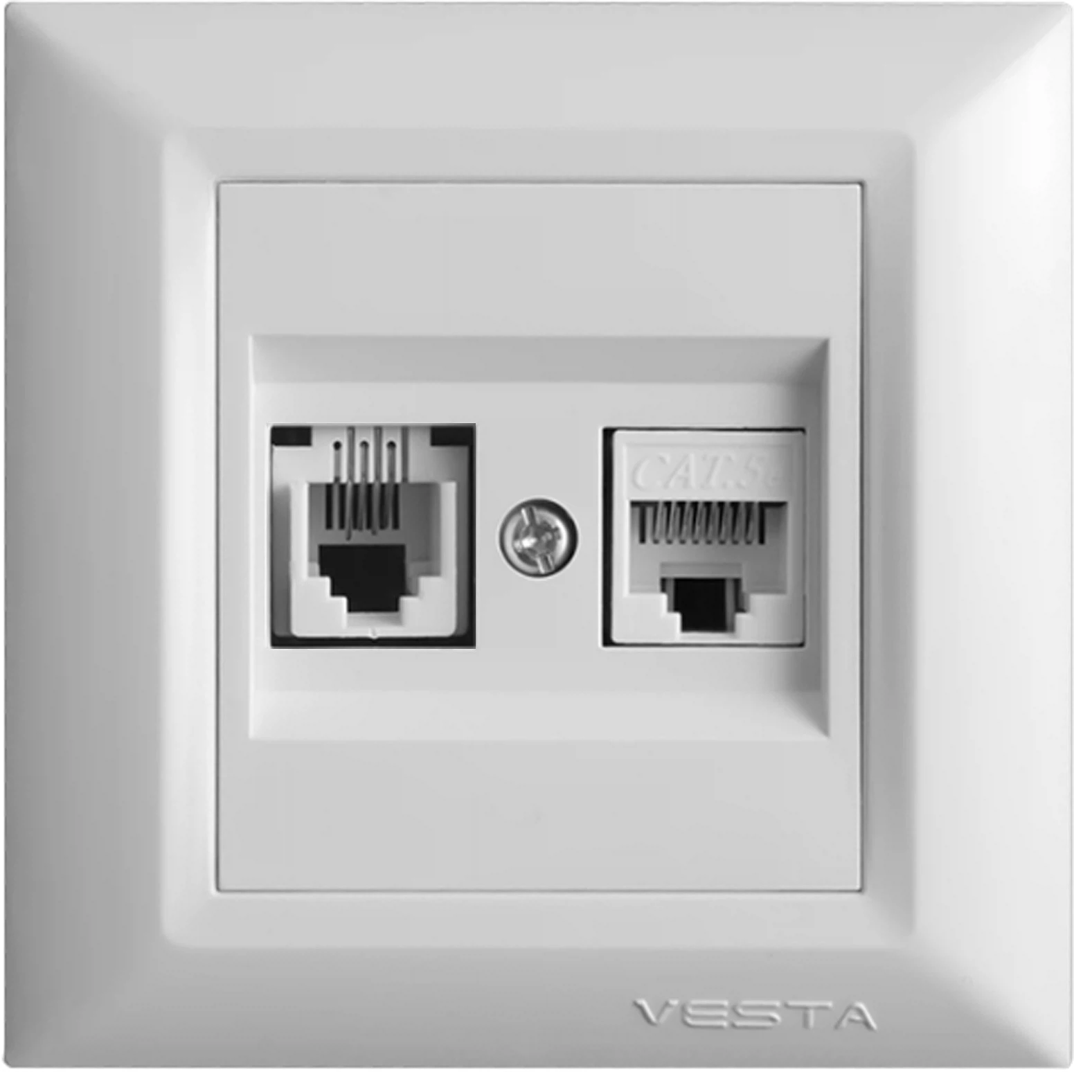 Изображение товара Розетка Vesta-Electric Roma White для сетевого кабеля LAN + PHONE двойная
