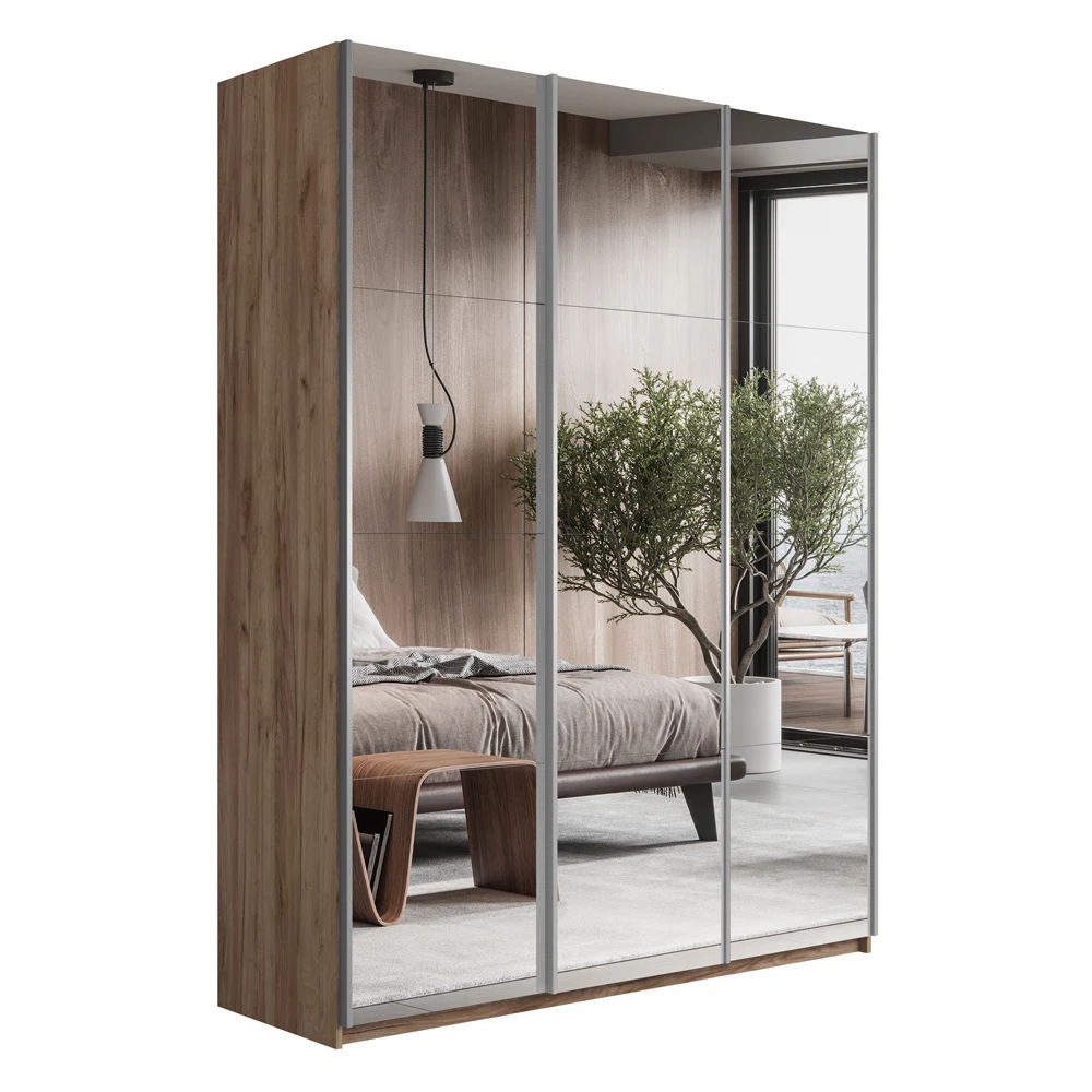 Изображение товара Шкаф-купе Прайм 3-х дверный Зеркала 210х57х230 Крафт табачный(арт.: 1PZZZ_210_KT)