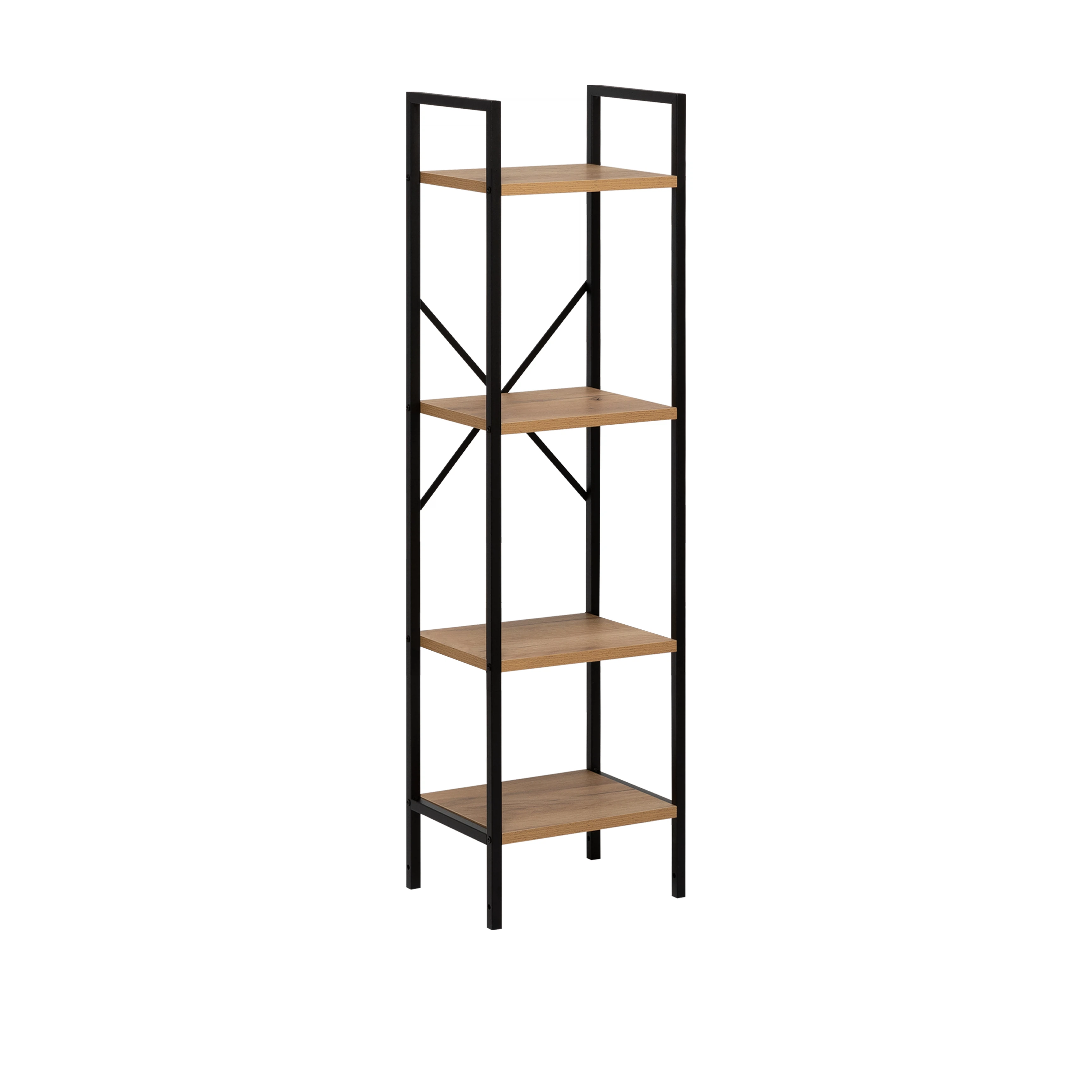 Изображение товара Стеллаж Стилвуд 14 узкий, 4 полки Черный/Дуб крафт золотой