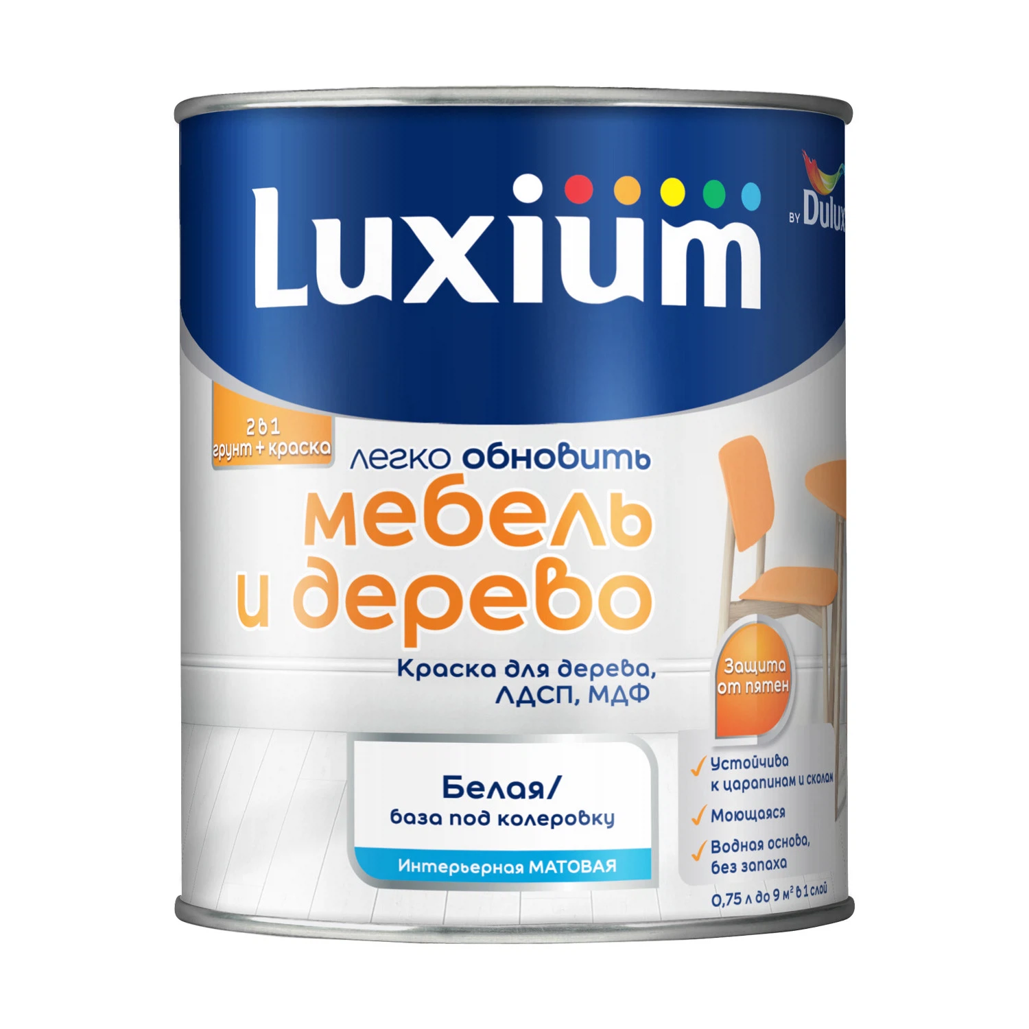 Изображение товара Краска для мебели Luxium by Dulux Мебель и Дерево База BW матовая 0.75 л