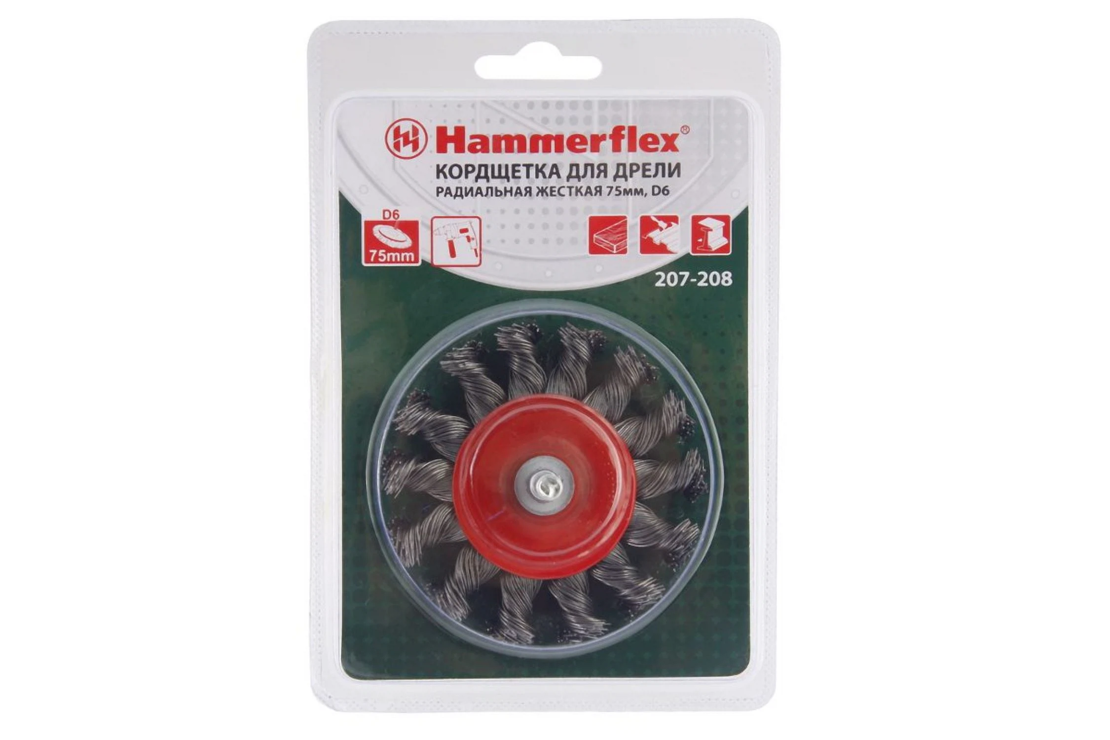 Изображение товара Кордщетка Hammer Flex 207-208 75мм d6  радиальная витая жесткая, с хвостовиком