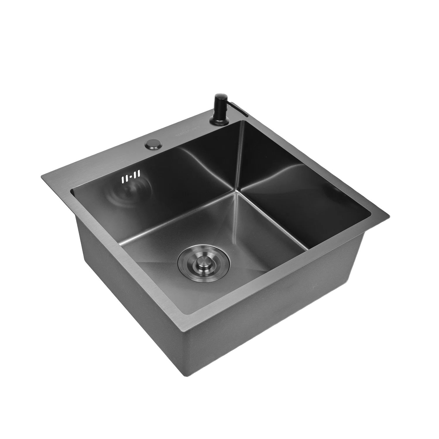 Изображение товара Мойка для кухни нержавеющая 50х50, с PVD покрытием графит. Сифон с ведерком, дозатор. WGS35050B/W02-114B/W405B