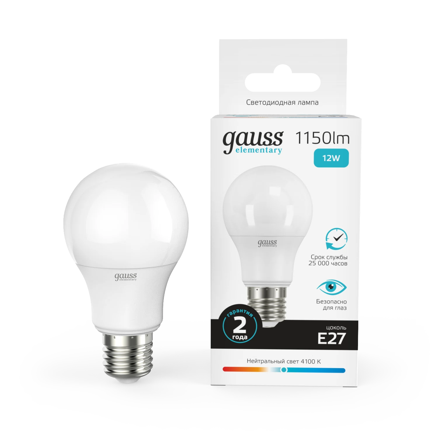 Изображение товара Лампа Gauss Elementary A60 12W 1150lm 4100K E27 LED 1/10/40