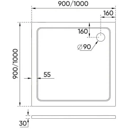 Поддон душевой Veconi Tezeo stone 1000x1000x300 мм универс., на каркасе, без сиф.(TZ08-100K-01-19C3)