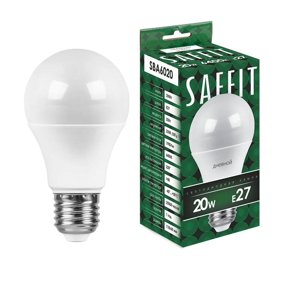 Изображение товара Лампа светодиодная SAFFIT SBA6020 Шар E27 20W 230V 6400K