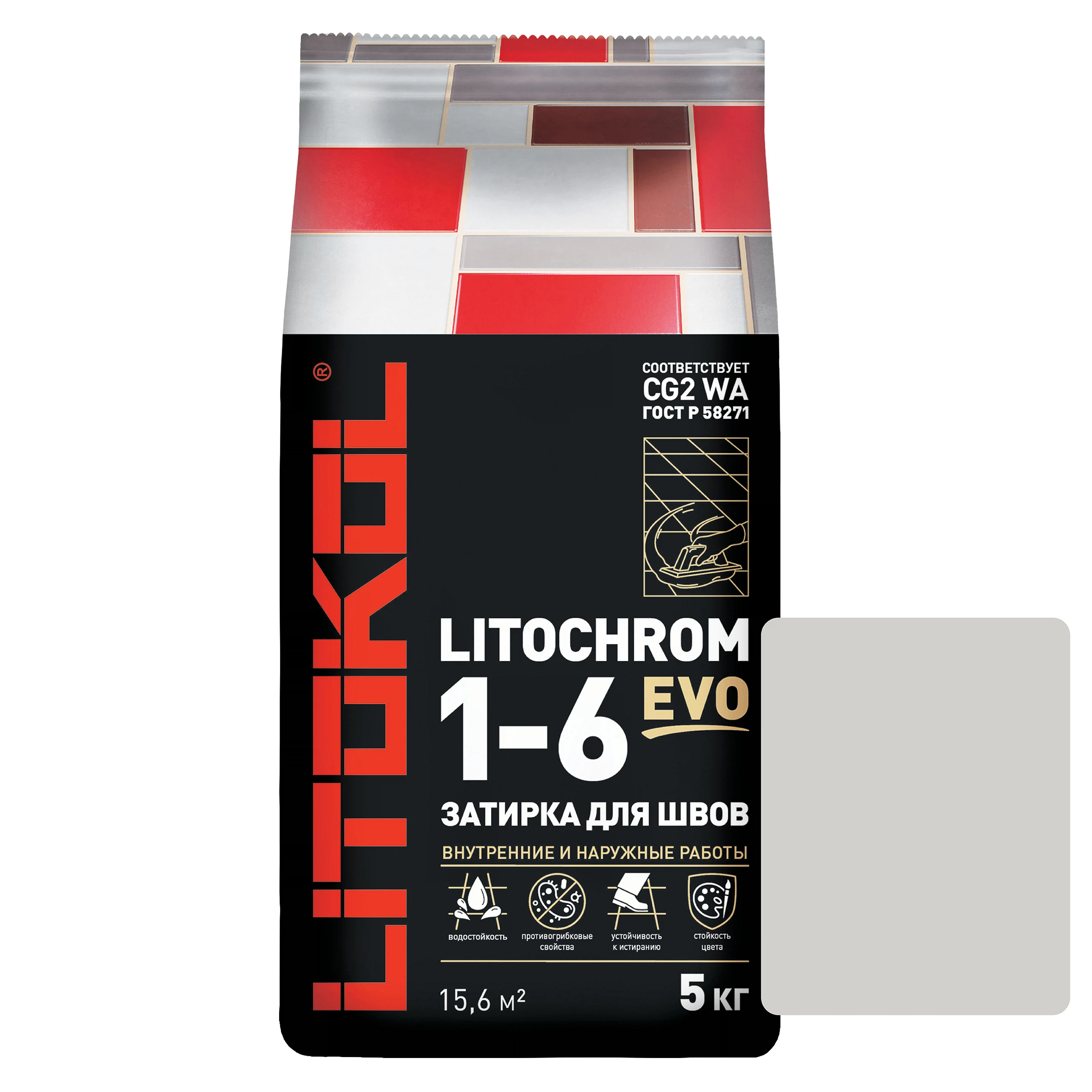 Изображение товара Цементная затирка LITOKOL LITOCHROM 1-6 EVO Пепельно-белая 5кг