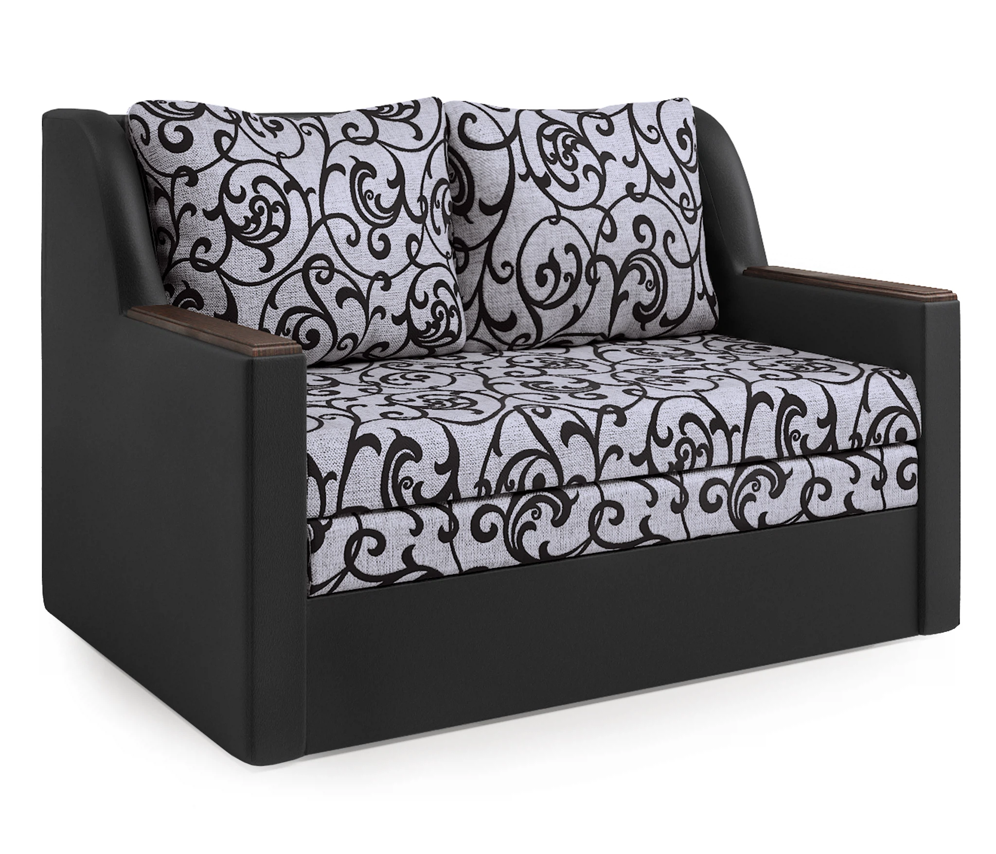 Изображение товара Диван-кровать Дуэт из экокожи черный узоры 122x190 см классика комфорт современность