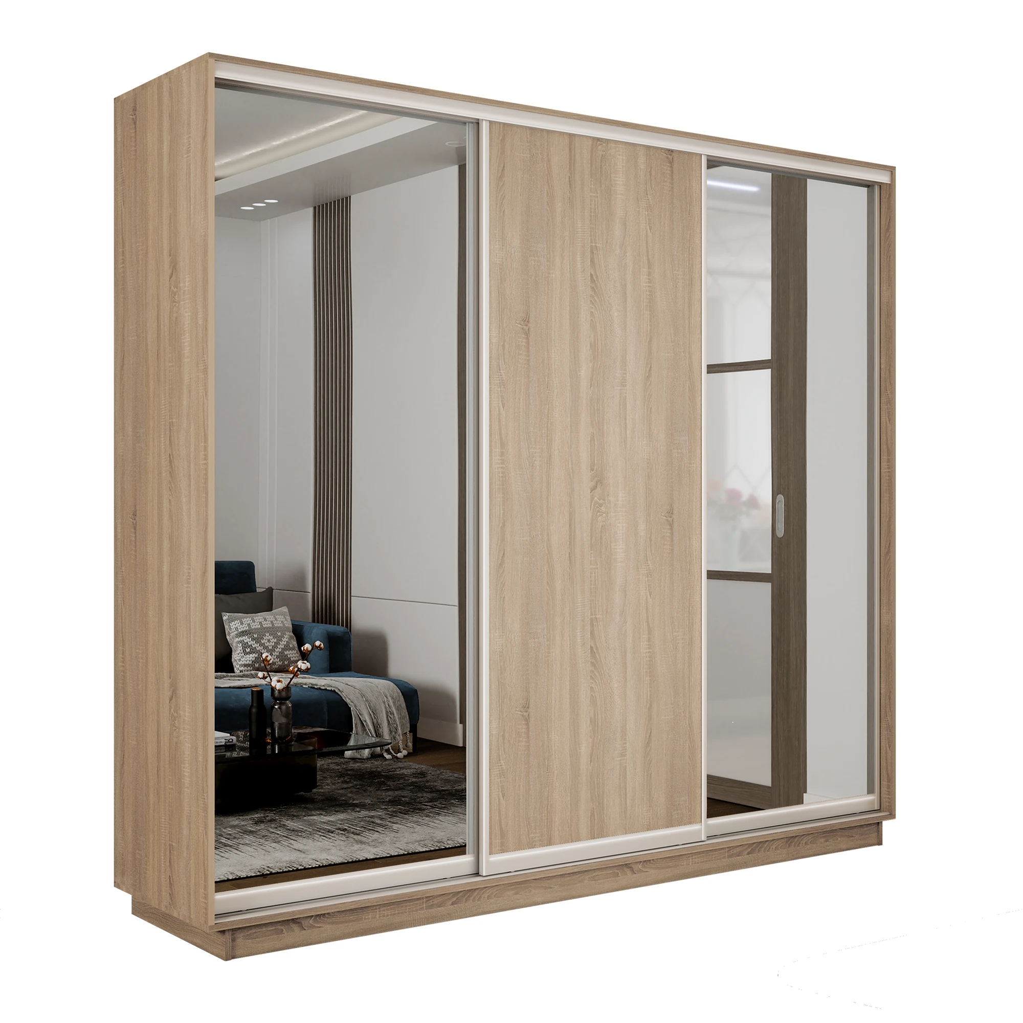 Изображение товара Шкаф-купе 3-х дверный с зеркалом и защитой пыли Экспресс 210x60x220 см