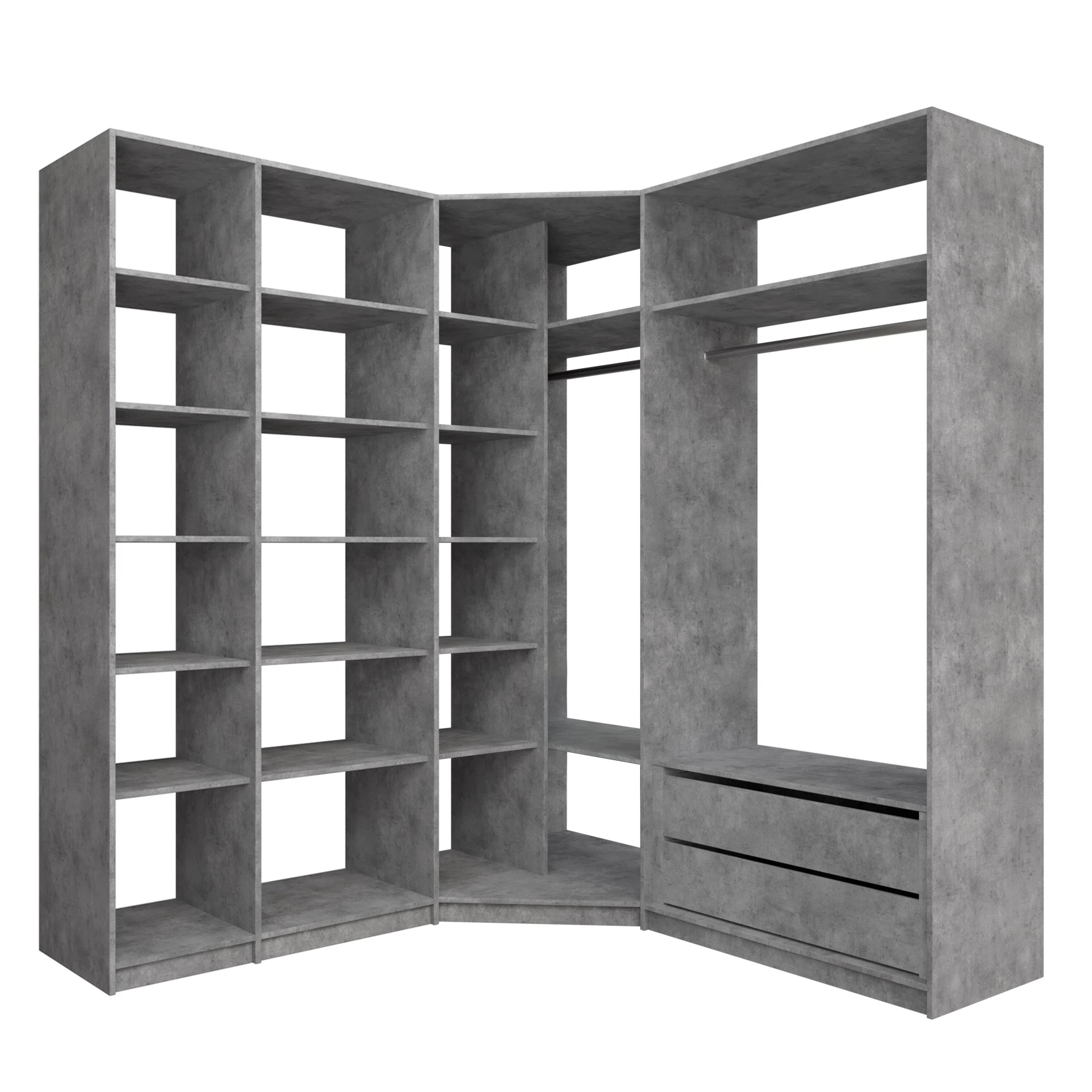 Изображение товара Угловая гардеробная система с полками и модулем, 390x51x220, Бетон (арт.: MOD_COMPL_UG_BT)