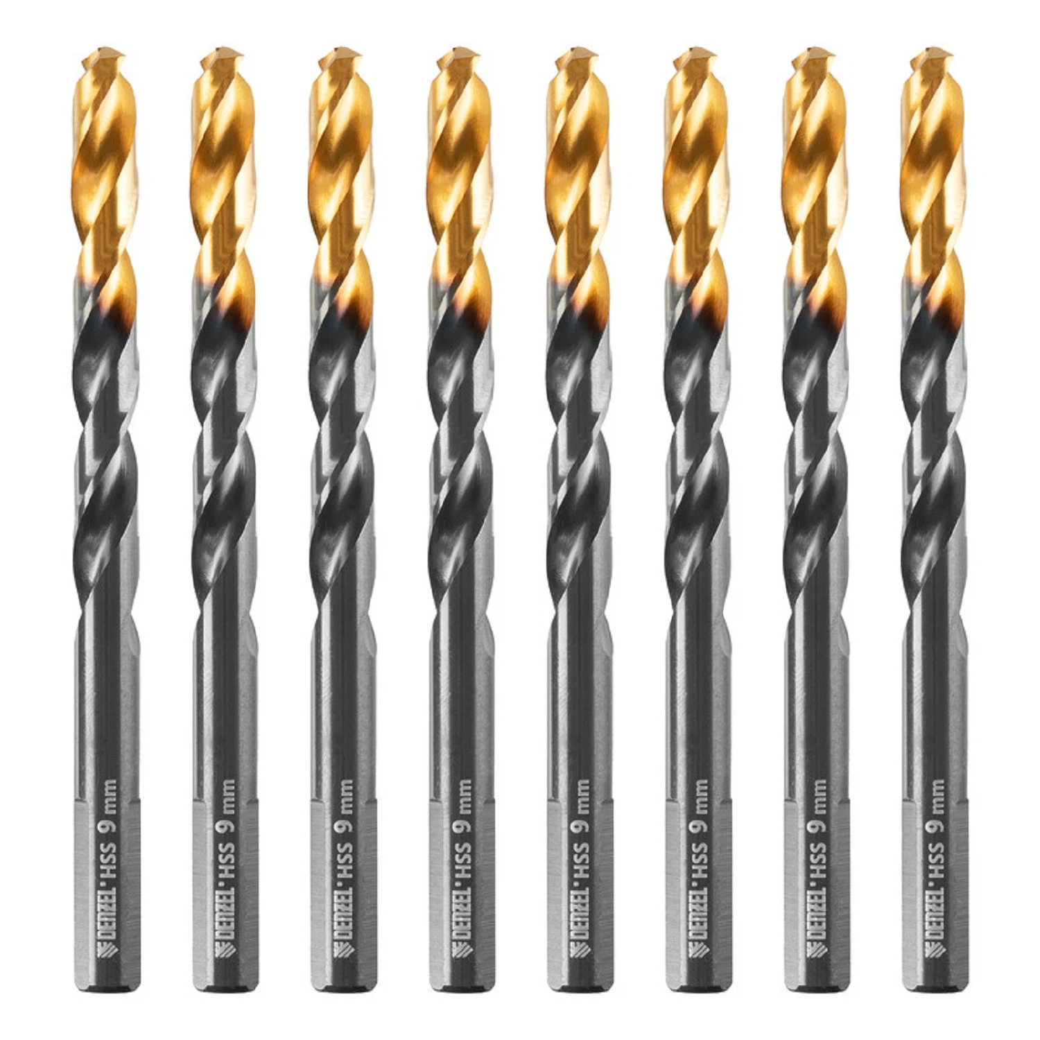Изображение товара Сверло по металлу 9 мм HSS-Tin Golden Tip Denzel 717221 набор из 8 шт.