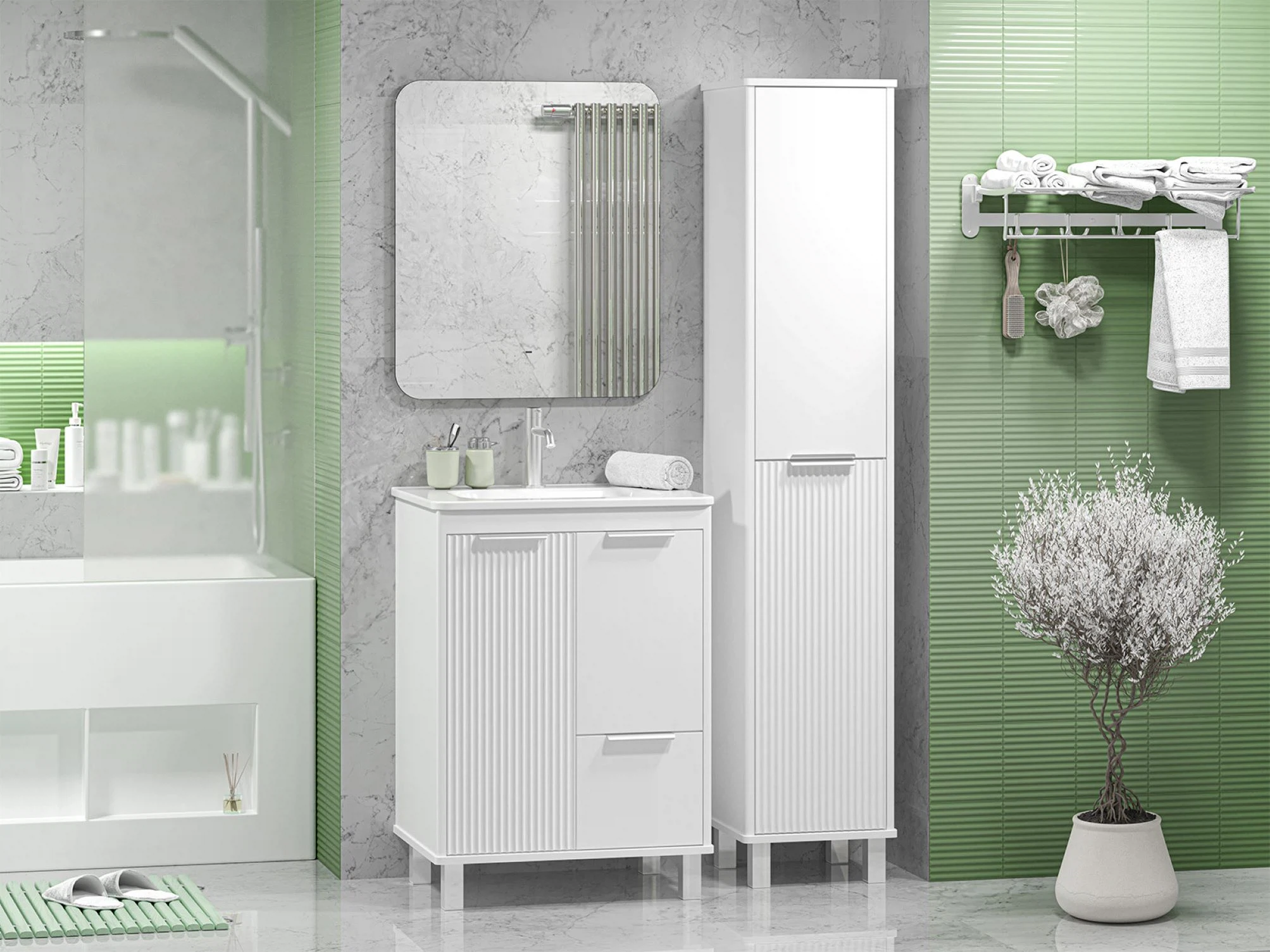 Изображение товара Тумба напольная Brevita RISACCA white - 60 (белый) 2 дв. 1 ящ. мат. эмаль + раковина