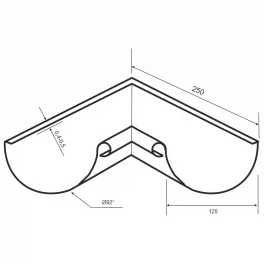 Угол желоба внутренний 90°, цвет белый, d-92 х 250 х 250 мм