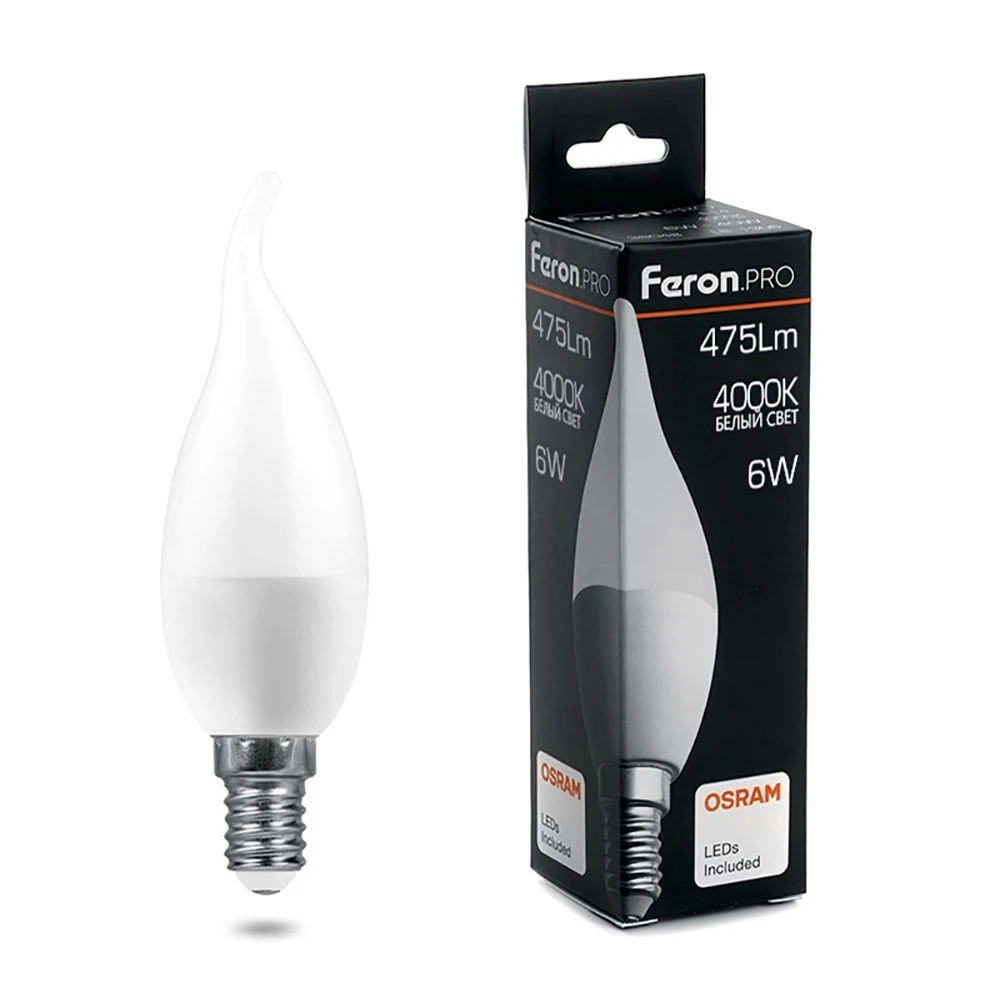 Изображение товара Лампа светодиодная Feron.PRO LB-1306 Свеча E14 6W 175-265V 4000K Изображение товара Лампа светодиодная Feron.PRO LB-1306 Свеча E14 6W 175-265V 4000K