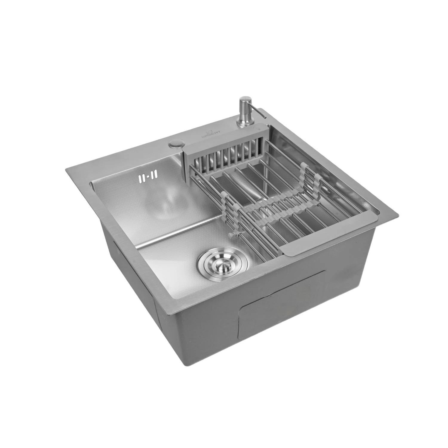Изображение товара Мойка для кухни нержавеющая 50х50, рифленая. Сифон с ситечком, дозатор, коландер.WGS35050D/W02-114/W405A/W302644