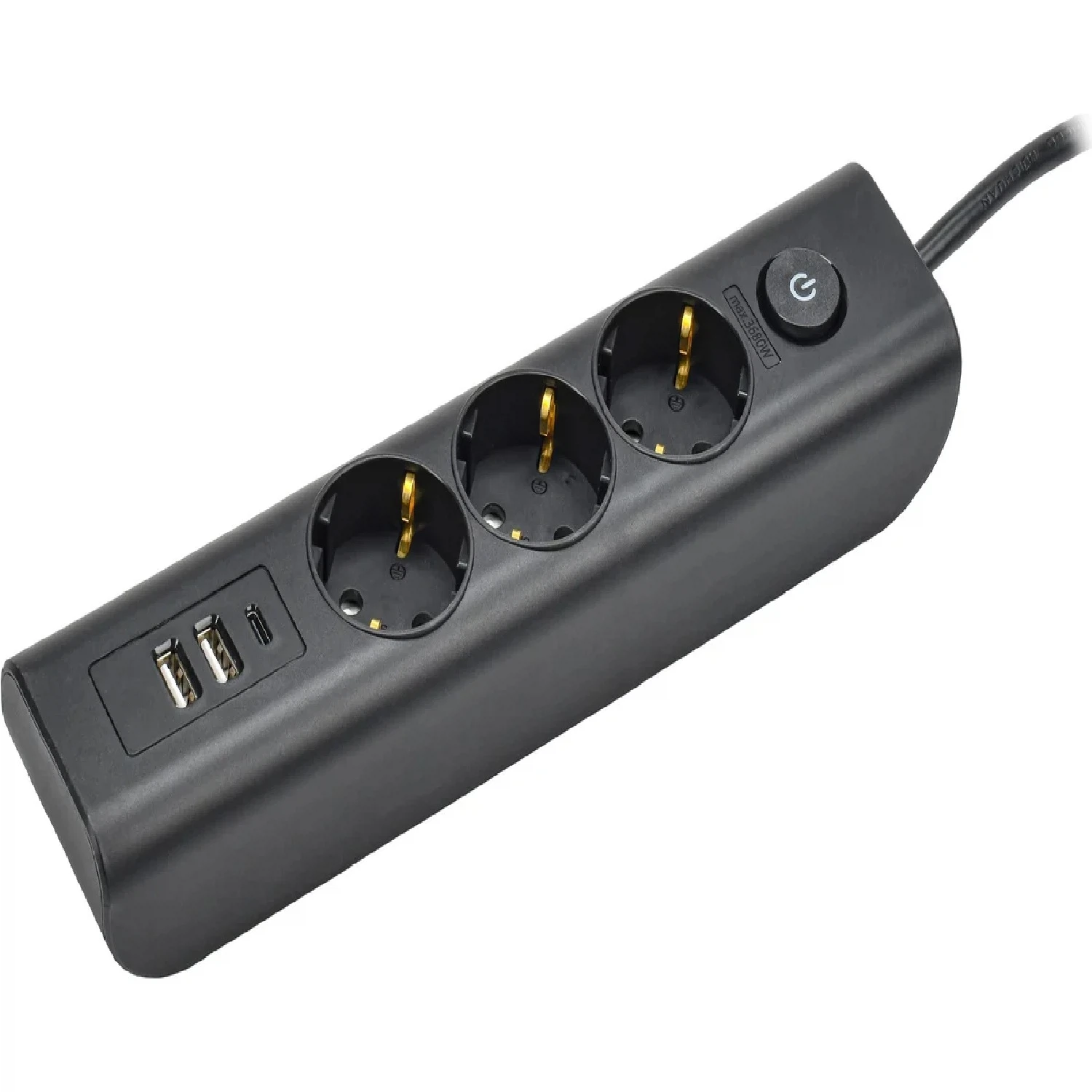 Изображение товара Удлинитель IEK MODERN У03В с USB - 2 м 3 розетки заземление черный