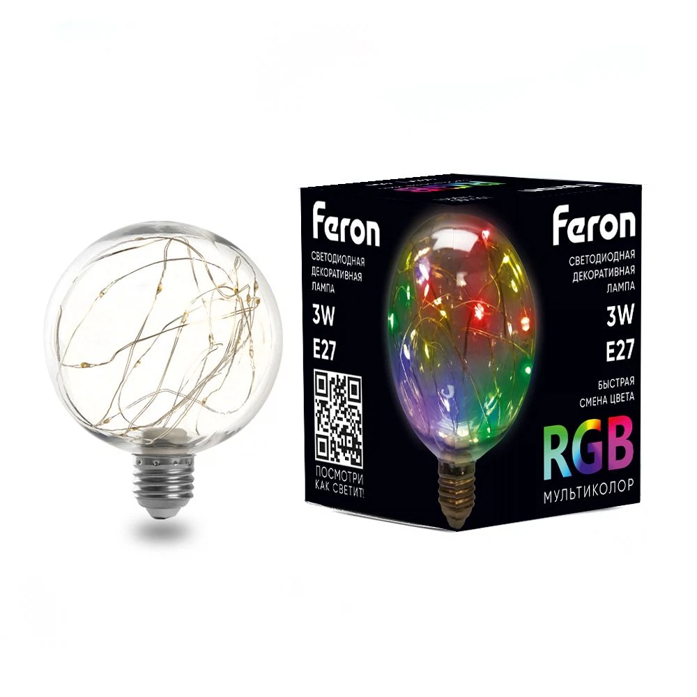 Изображение товара Светодиодная лампа Feron LB-382 E27 3W RGB с яркими цветами