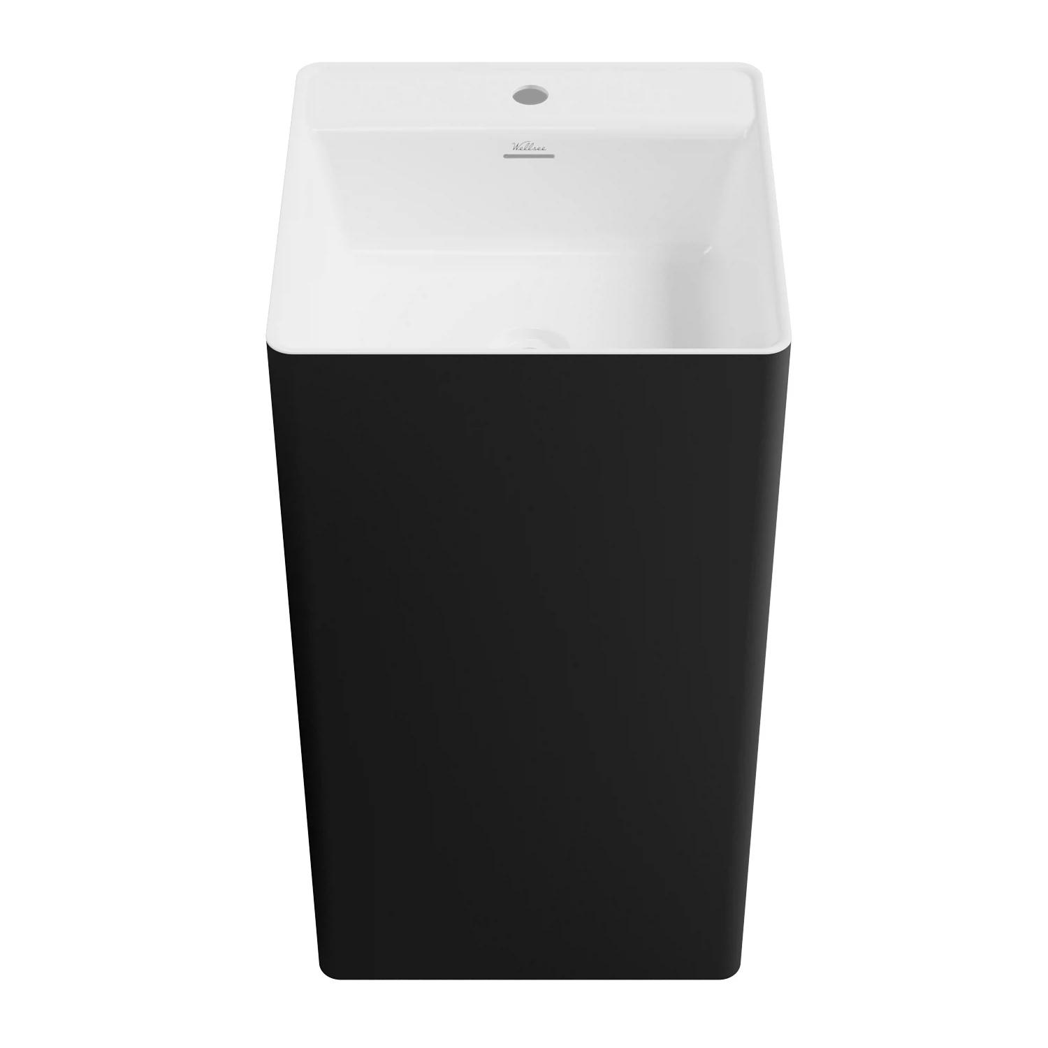 Изображение товара Напольная раковина из акрила квадратная Wellsee Pure BY Wellsee, 45x45x85 см, цвет матовый черный / глянцевый белый