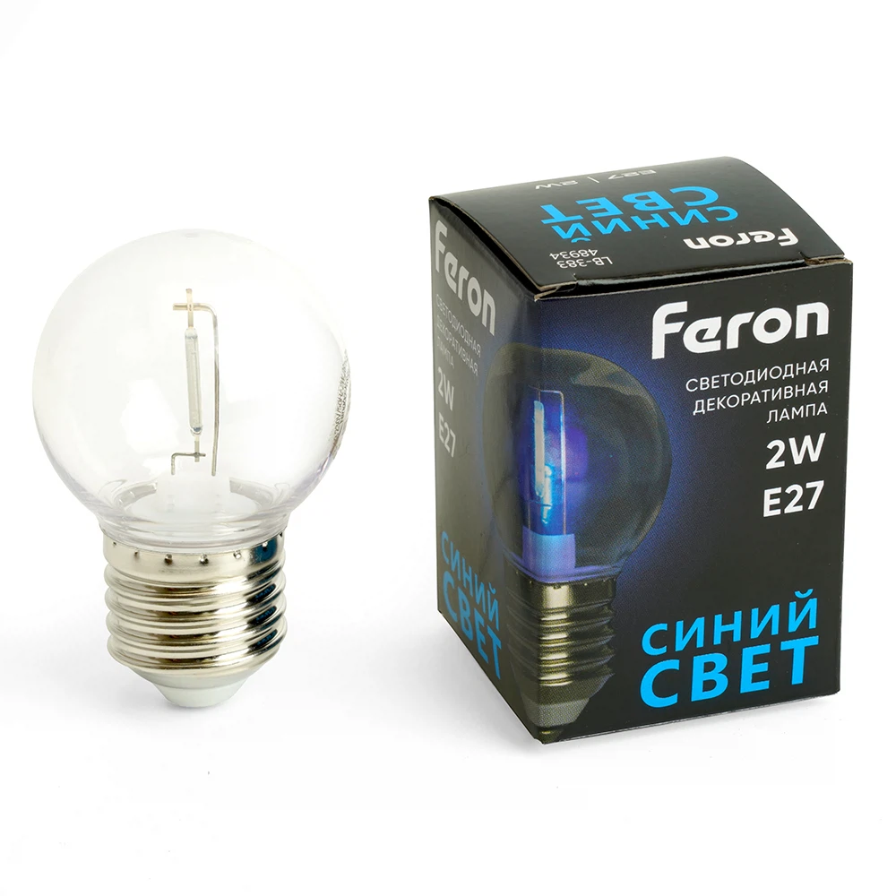 Изображение товара Лампа светодиодная Feron LB-383 Шарик прозрачный E27 2W 230V синий