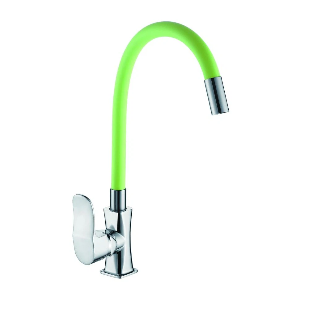 Изображение товара Смеситель для кухни D-Lin D155318-5 с гибким изливом, хром/зеленый