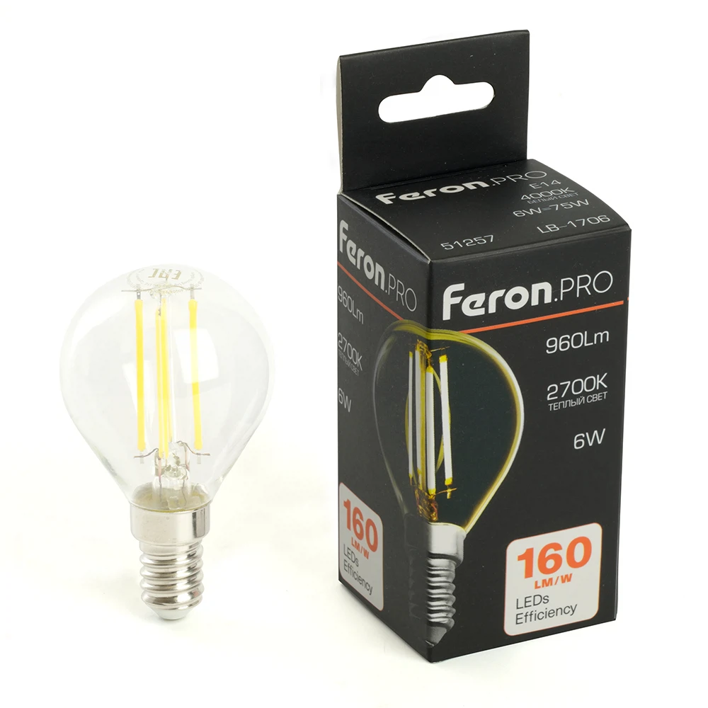 Изображение товара Лампа светодиодная Feron.PRO LB-1706 Шарик E14 960LM 6W 175-265V 2700K Изображение товара Лампа светодиодная Feron.PRO LB-1706 Шарик E14 960LM 6W 175-265V 2700K