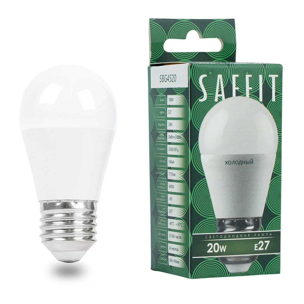 Изображение товара Лампа светодиодная SAFFIT SBG4520 Шарик E27 20W 230V 6400K
