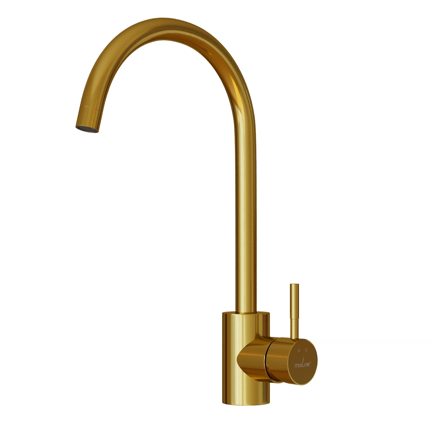 Изображение товара Смеситель для кухни MIXLINE MLSS-0303G, трубчатый излив, золото, современный дизайн