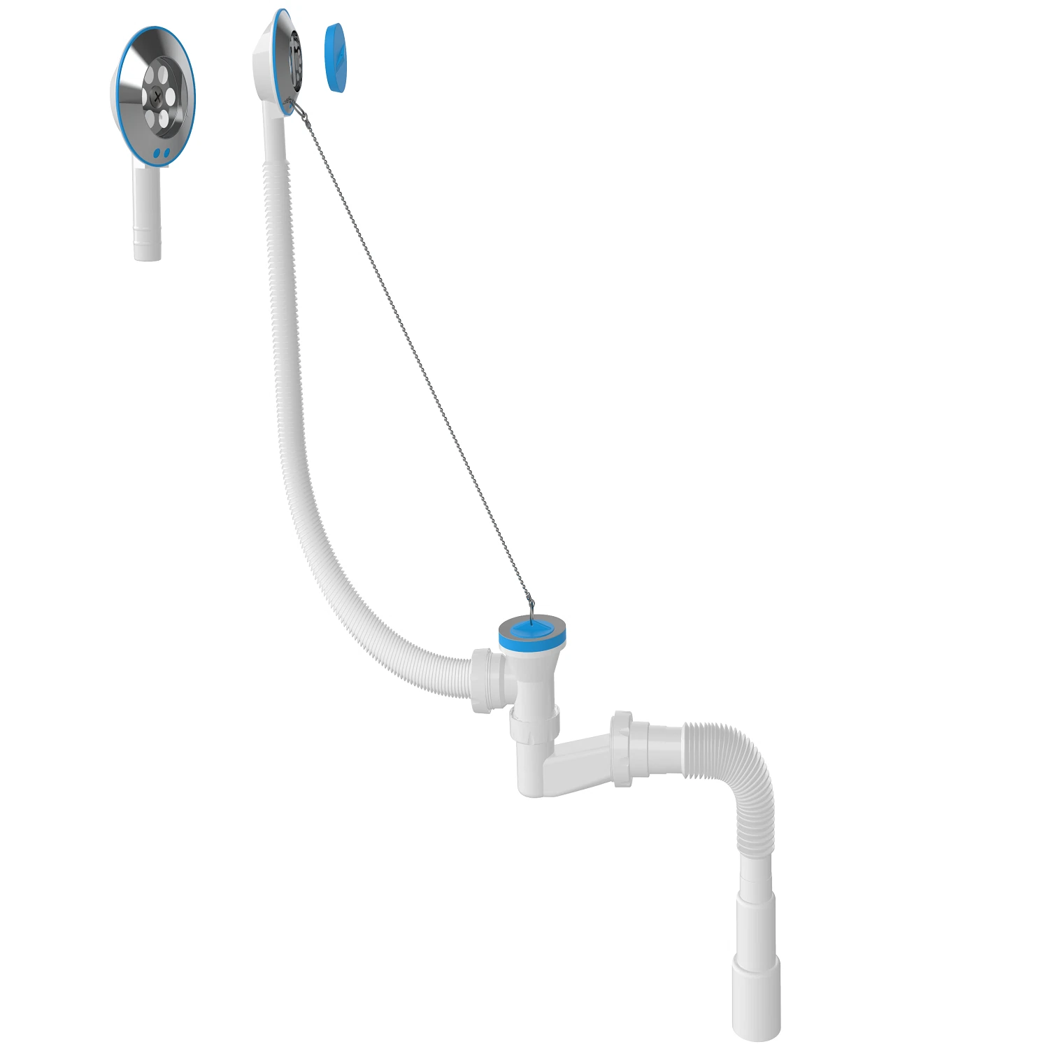 Изображение товара Сифон для ванны низкий h=120мм,выпуск 70мм, с металлической цепочкой