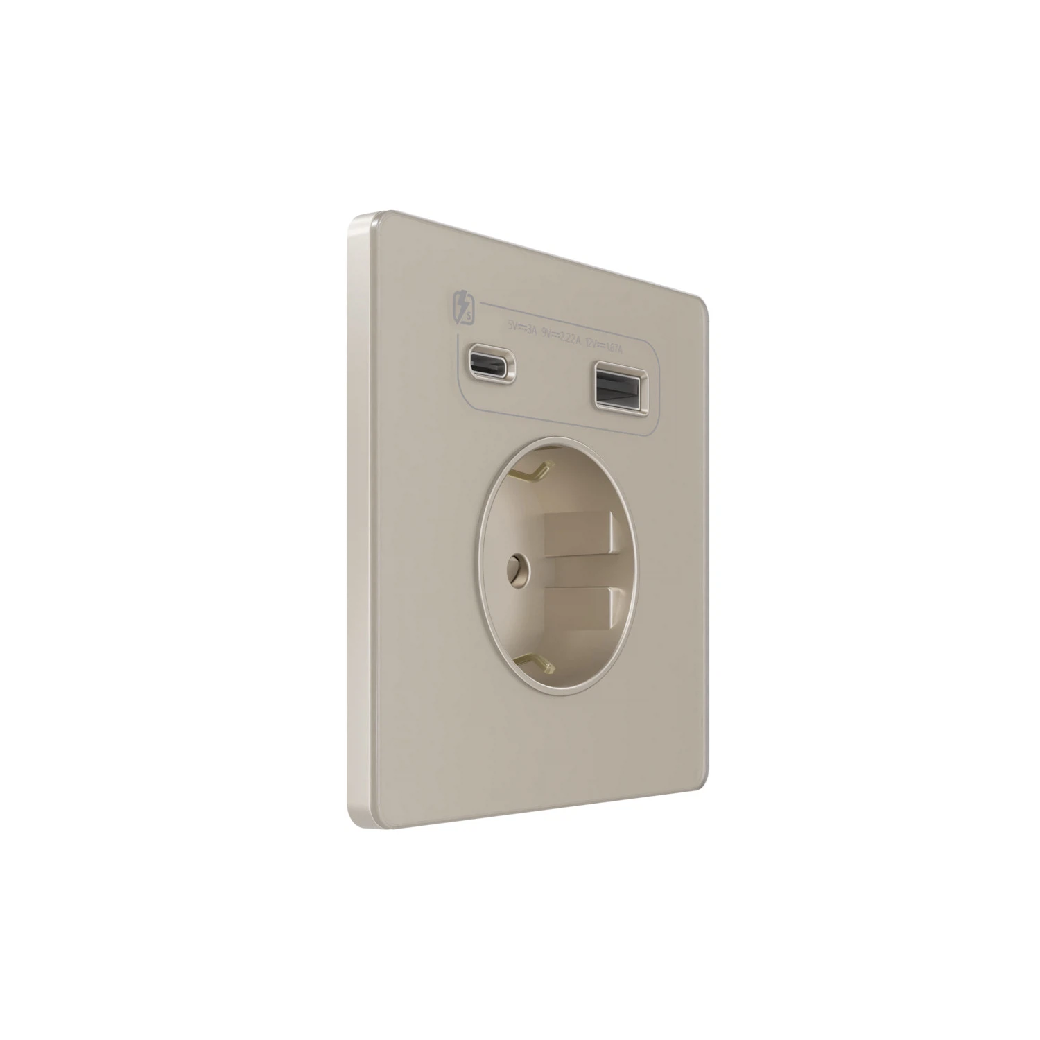 Изображение товара Розетка с заземлением со шторками с USB А+С Systeme Electric Systeme Infinity Песчаный берег 20Вт