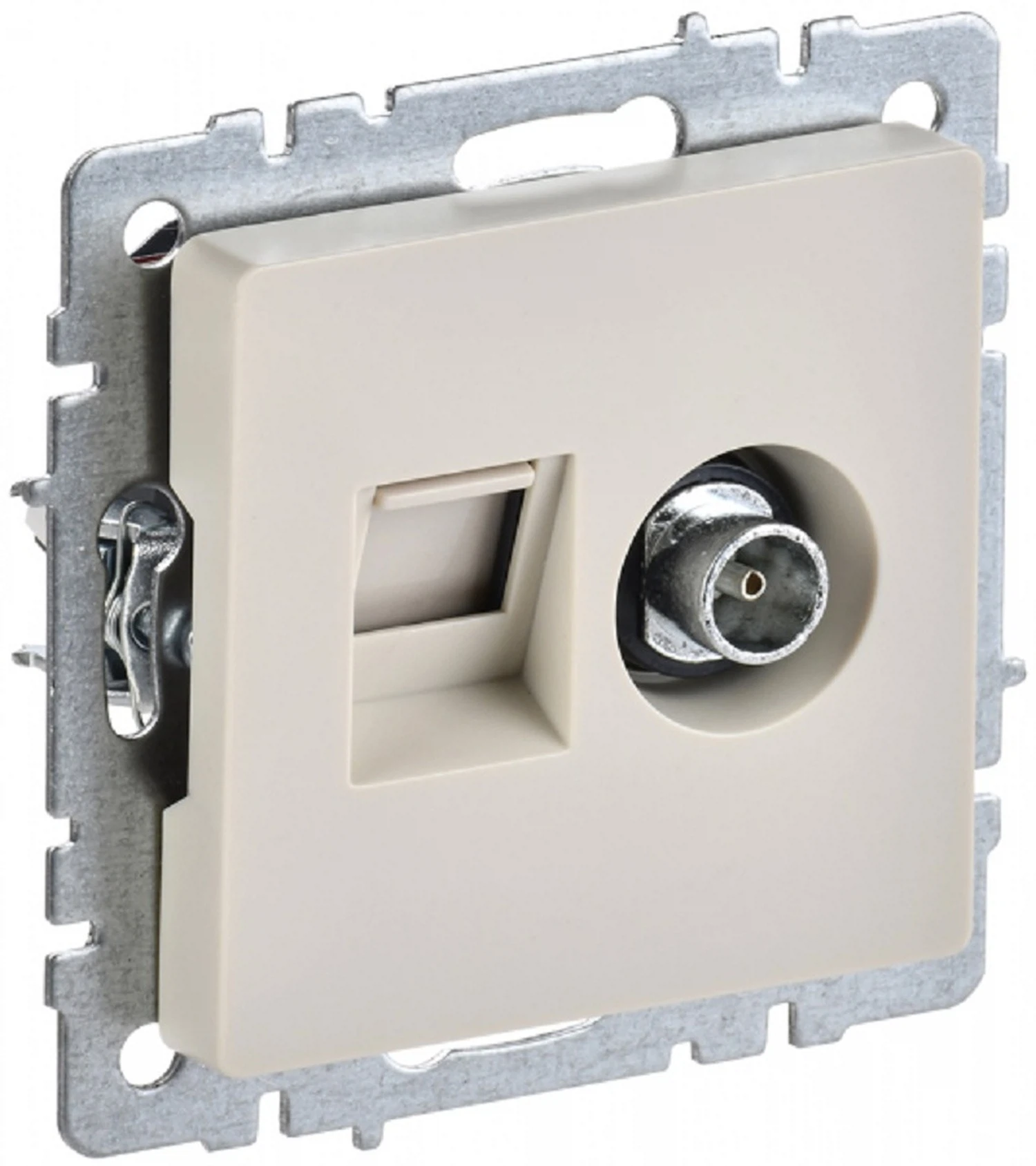 Изображение товара Розетка двойная TV RJ45 IEK BRITE BASE бежевый комбинированная скрытая