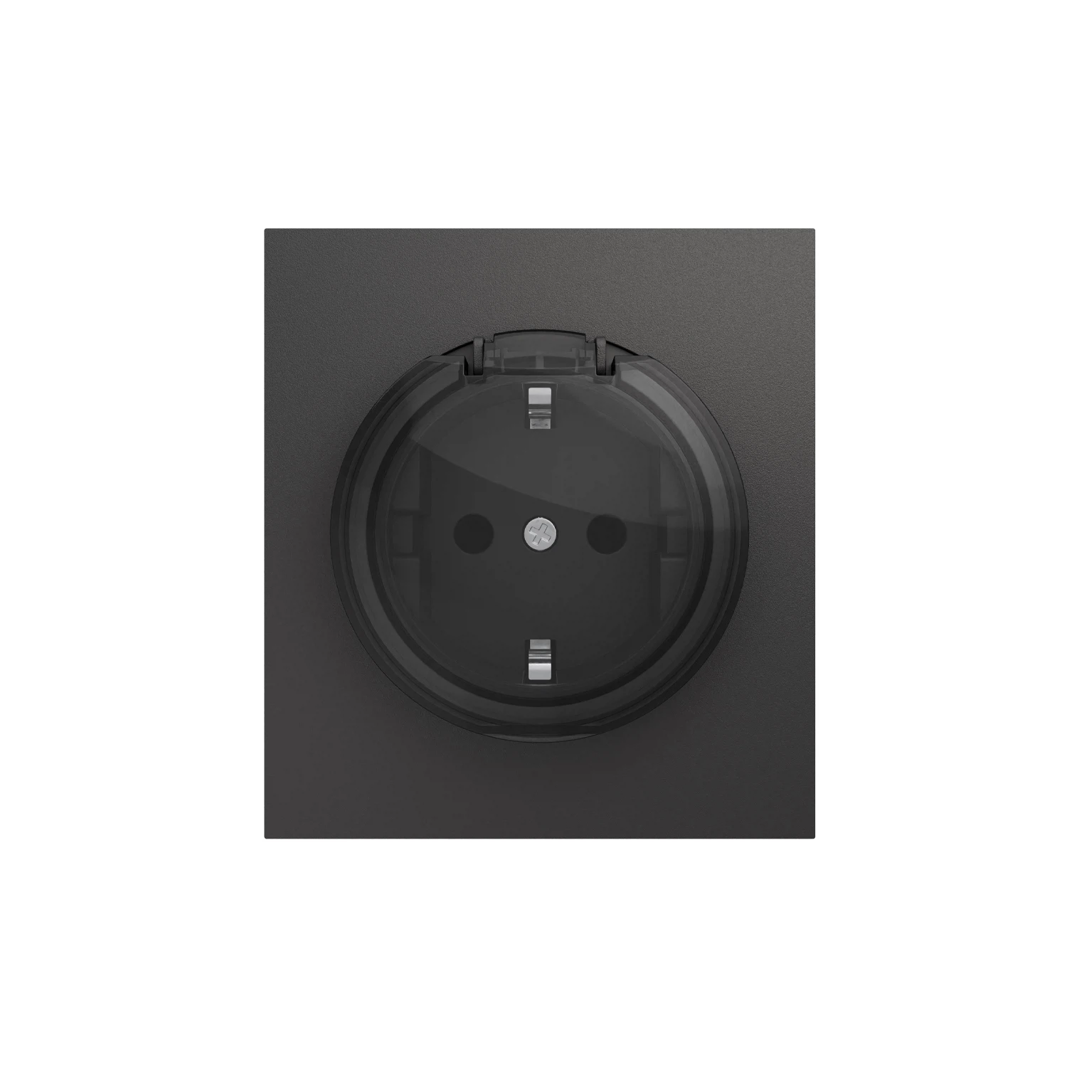 Изображение товара Розетка STRONG 1-ая с/з с/у, со шторками и крышкой 16А графит KRANZ