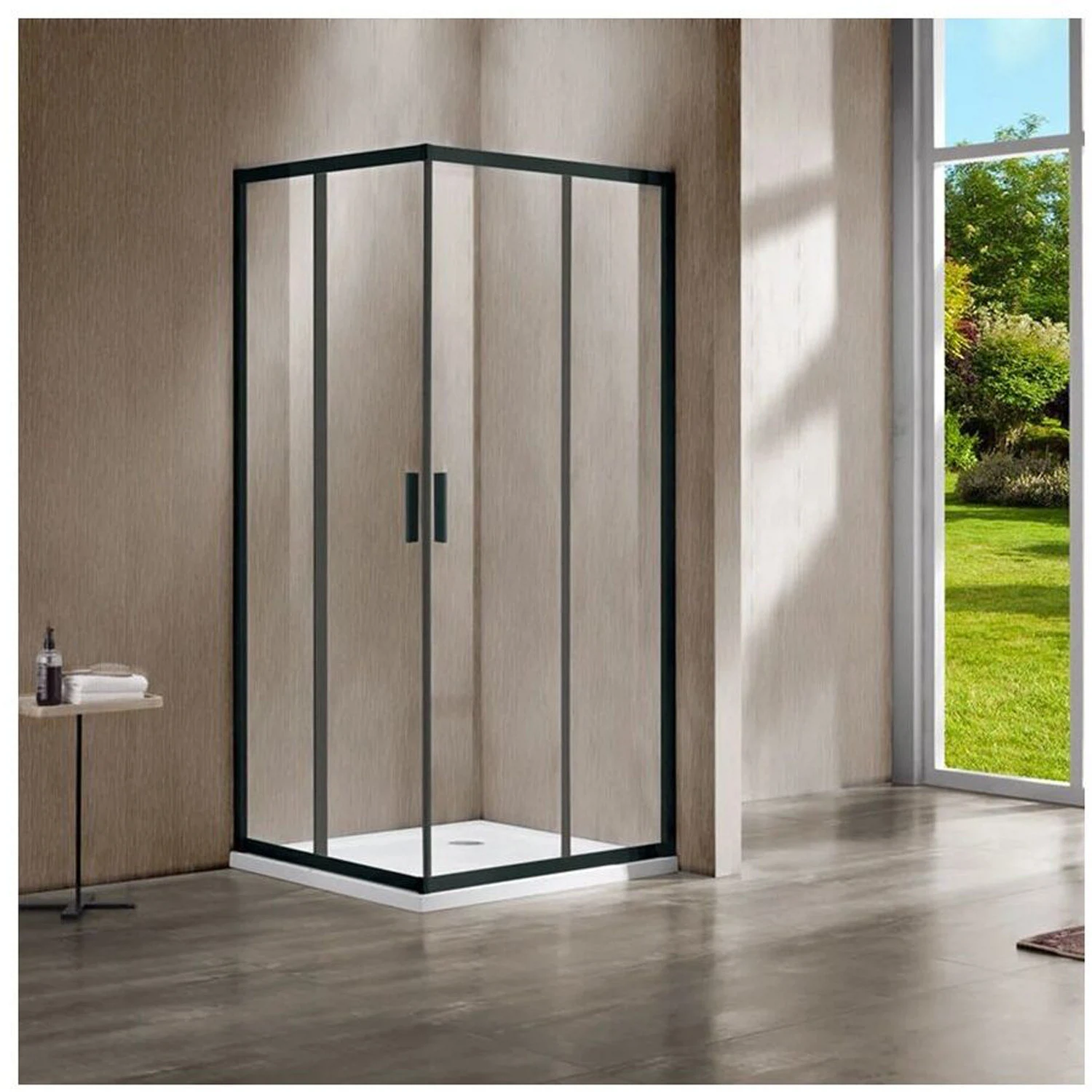 Изображение товара Душевой уголок Vincea Garda VSS-1G900CLB, 900х900 мм (габариты площадки) черный, стекло прозрачное