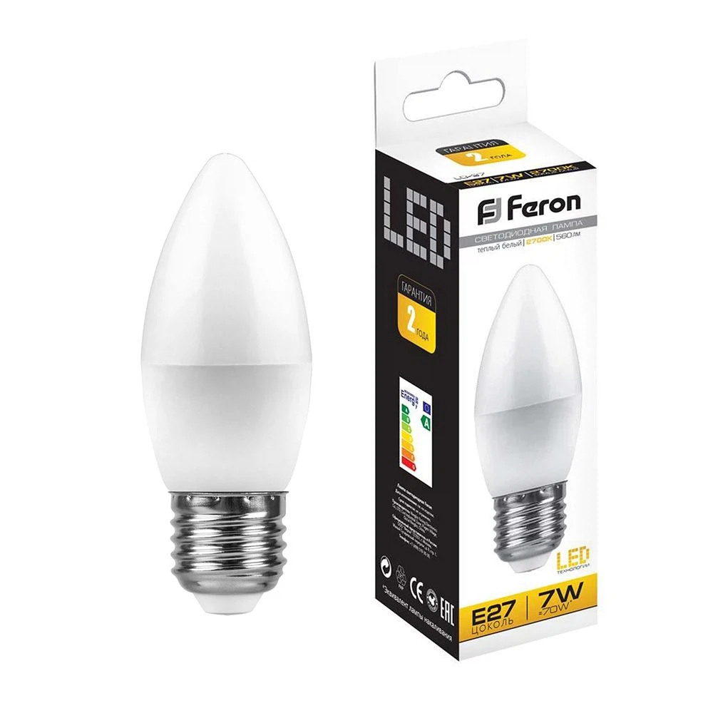 Изображение товара Лампа светодиодная Feron LB-97 Свеча E27 7W 175-265V 2700K Изображение товара Лампа светодиодная Feron LB-97 Свеча E27 7W 175-265V 2700K