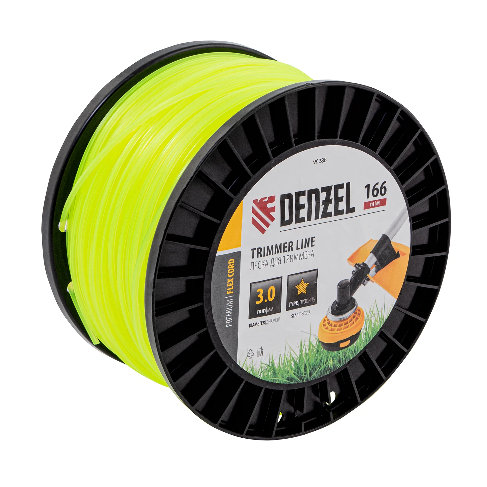 Изображение товара Леска для триммера звезда, 3,0мм х 166м, на DIN катушке FLEX CORD// Denzel 96288