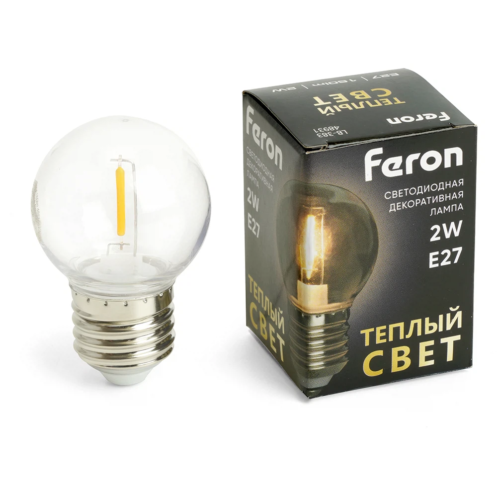 Изображение товара Лампа светодиодная Feron LB-383 Шарик прозрачный E27 2W 230V 2700K