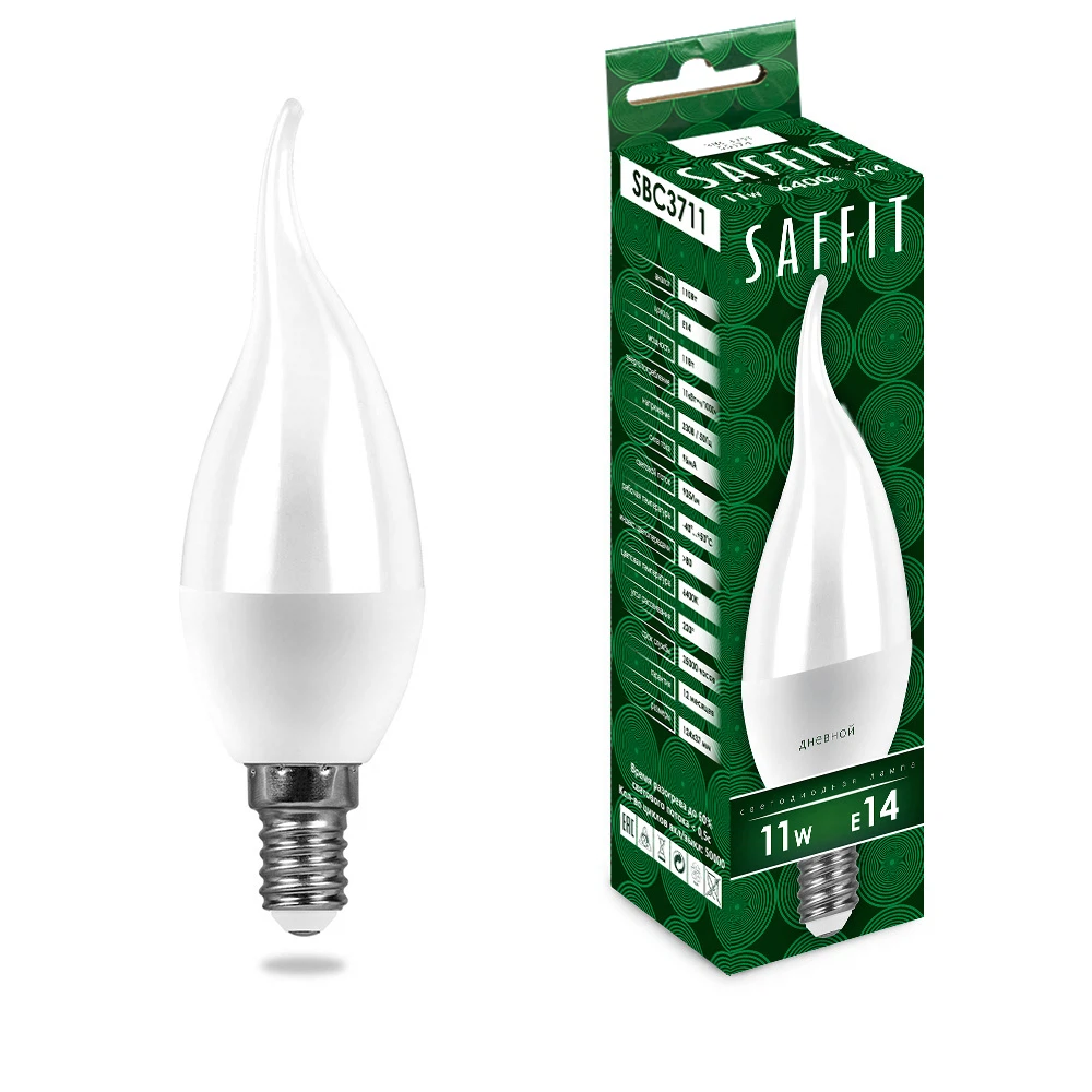 Изображение товара Лампа светодиодная SAFFIT SBC3711 Свеча на ветру E14 11W 230V 6400K Изображение товара Лампа светодиодная SAFFIT SBC3711 Свеча на ветру E14 11W 230V 6400K