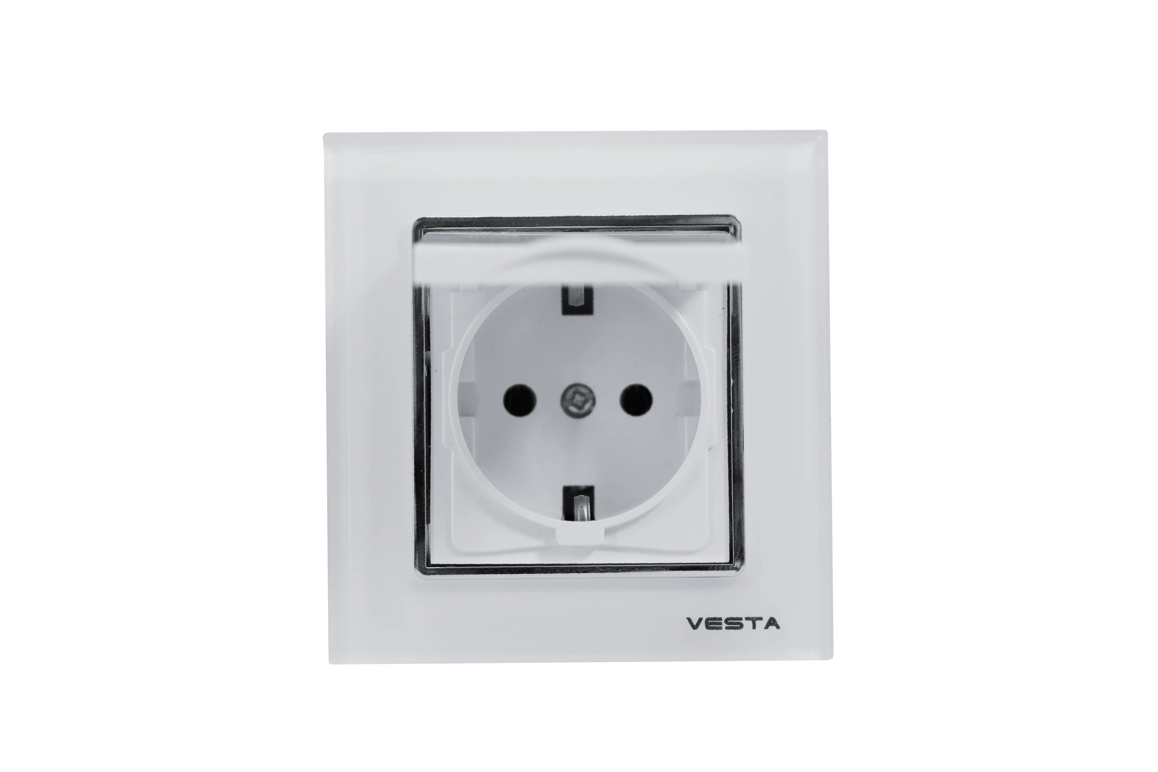 Изображение товара Розетка Vesta-Electric Exclusive White одинарная с заземлением с крышкой