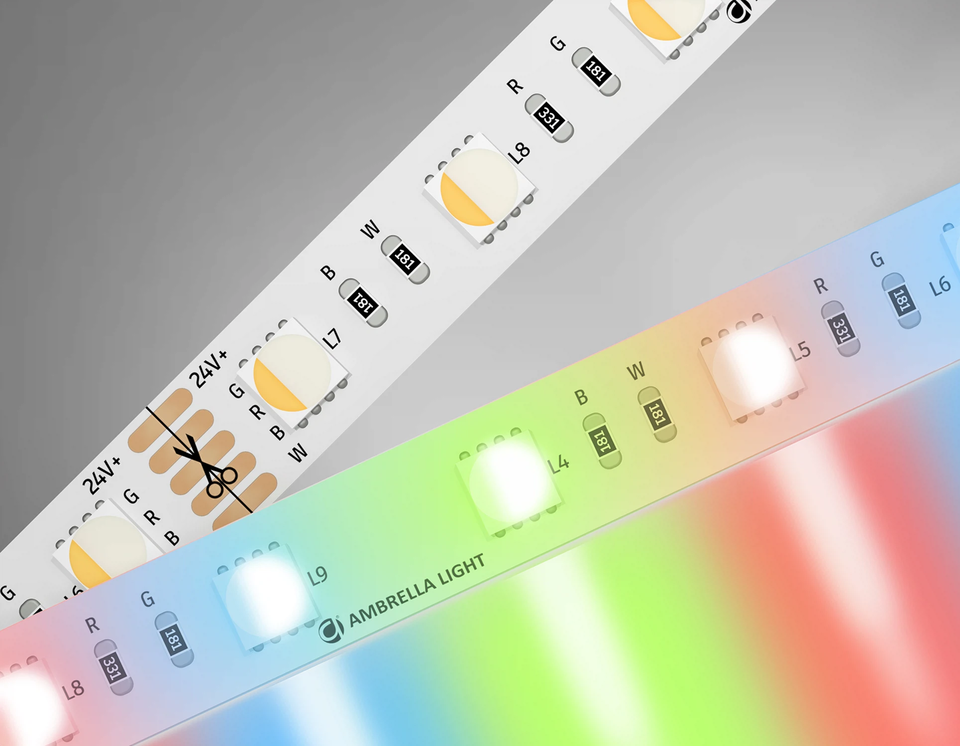 Изображение товара Светодиодная лента AMBRELLA LIGHT RGB с холодным белым светом GS4403 5050 60Led/ 10W m/ 24V IP20 RGBW+6500K/ 5000*10*1.87mm/ кратность резки 100mm (5 конт.)