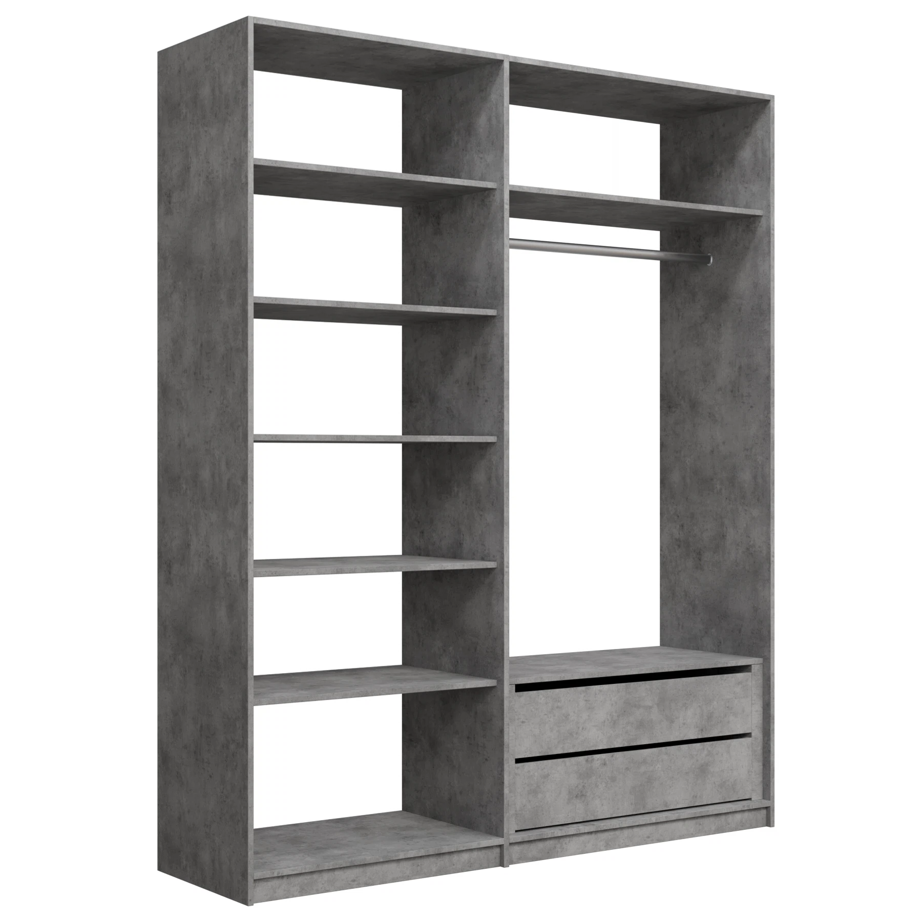 Изображение товара Прямая гардеробная система с полками и модулем, 180x51x220, Бетон (арт.: MOD_COMPL_BT)