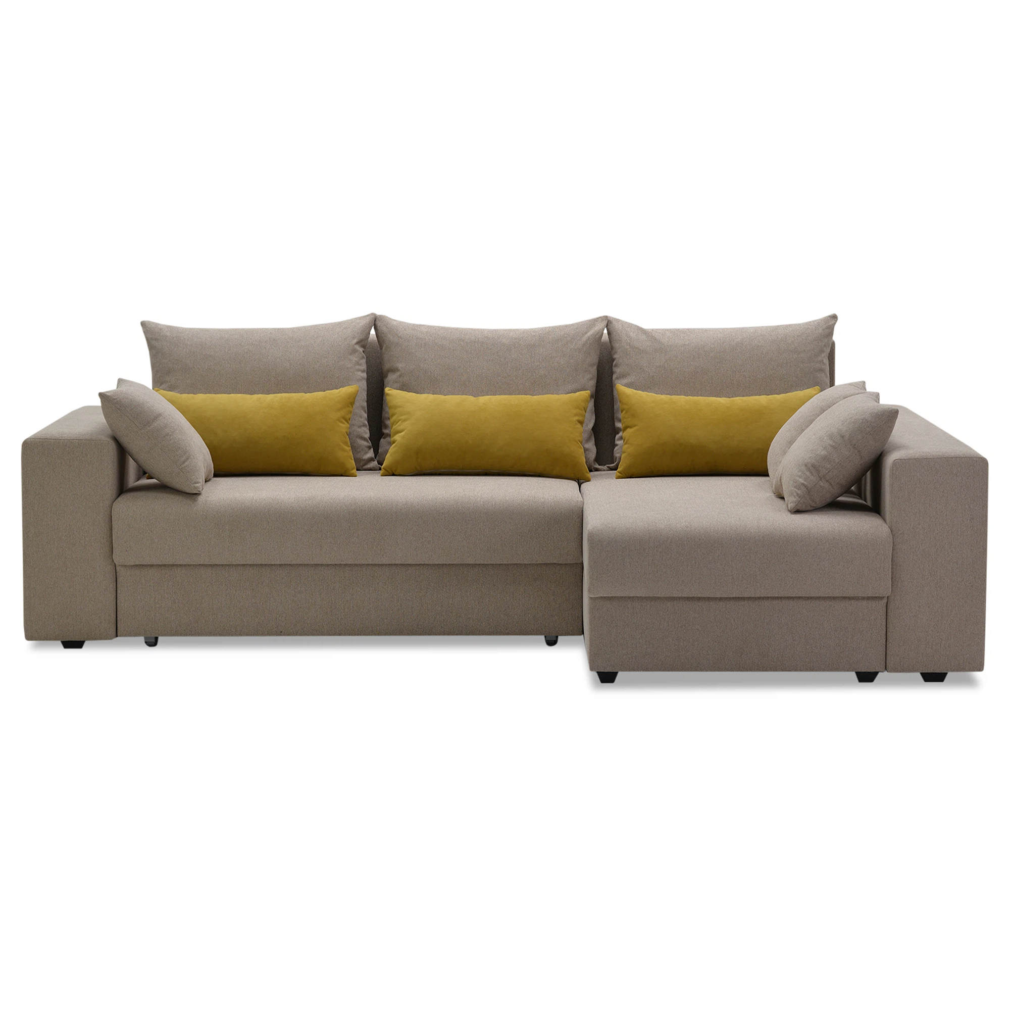 Изображение товара Угловой диван Майами еврокнижка правый Tailor 3 Ultra mustard (бежевый с желтыми подушками)