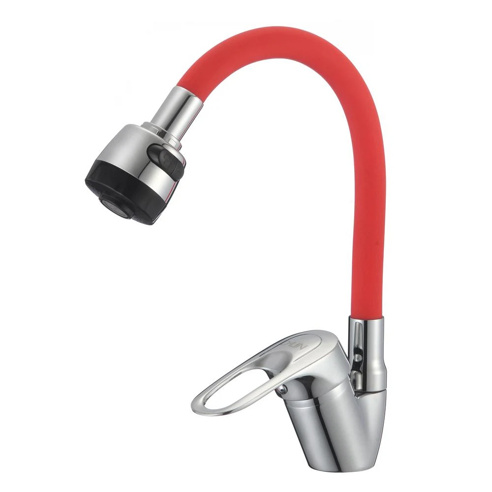 Изображение товара Смеситель для кухни D-Lin D150628-4T с гибким изливом, хром/красный