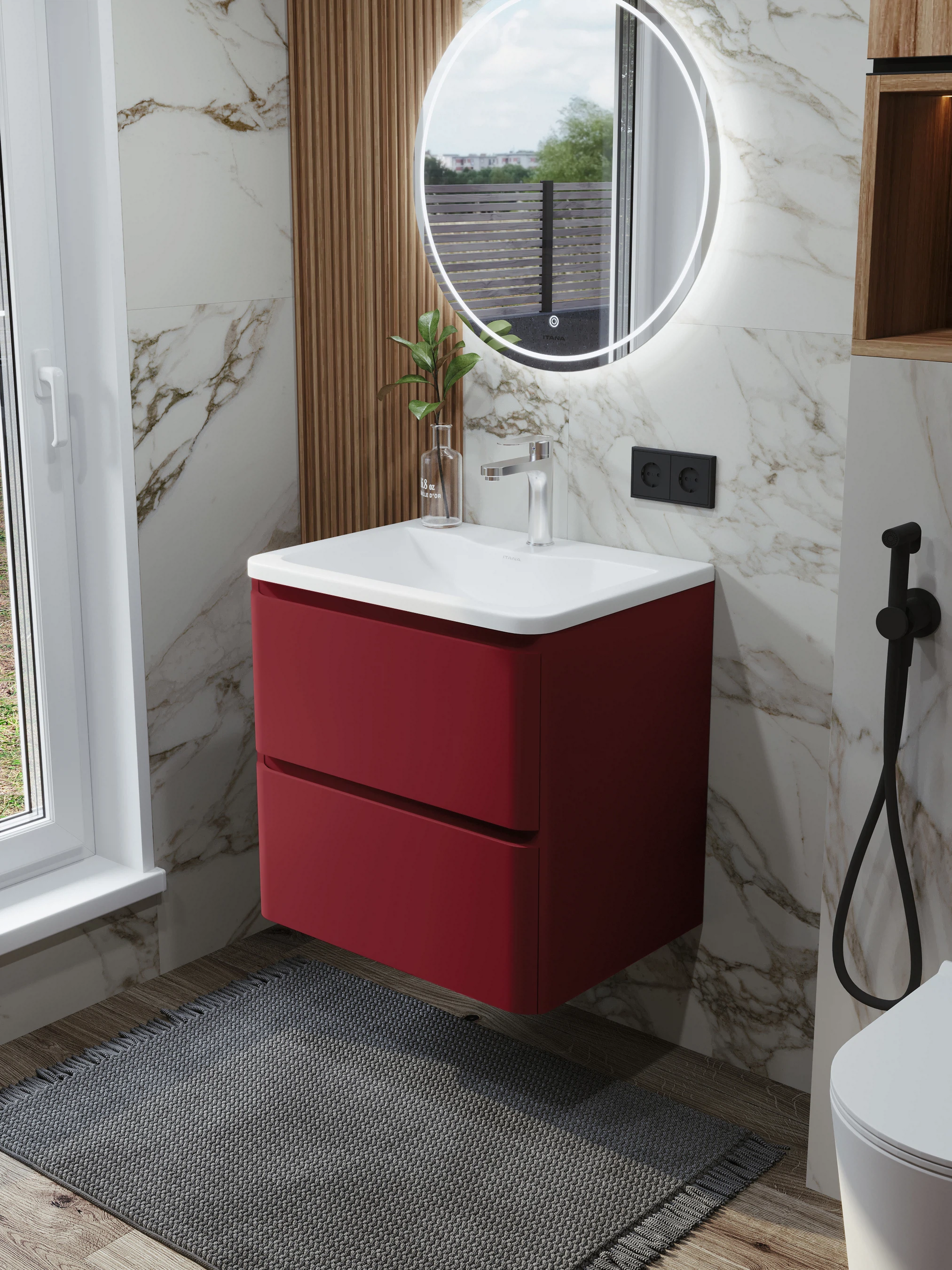 Изображение товара Подвесная тумба с раковиной Итана Roberto 60 RAL 3004 красный МДФ