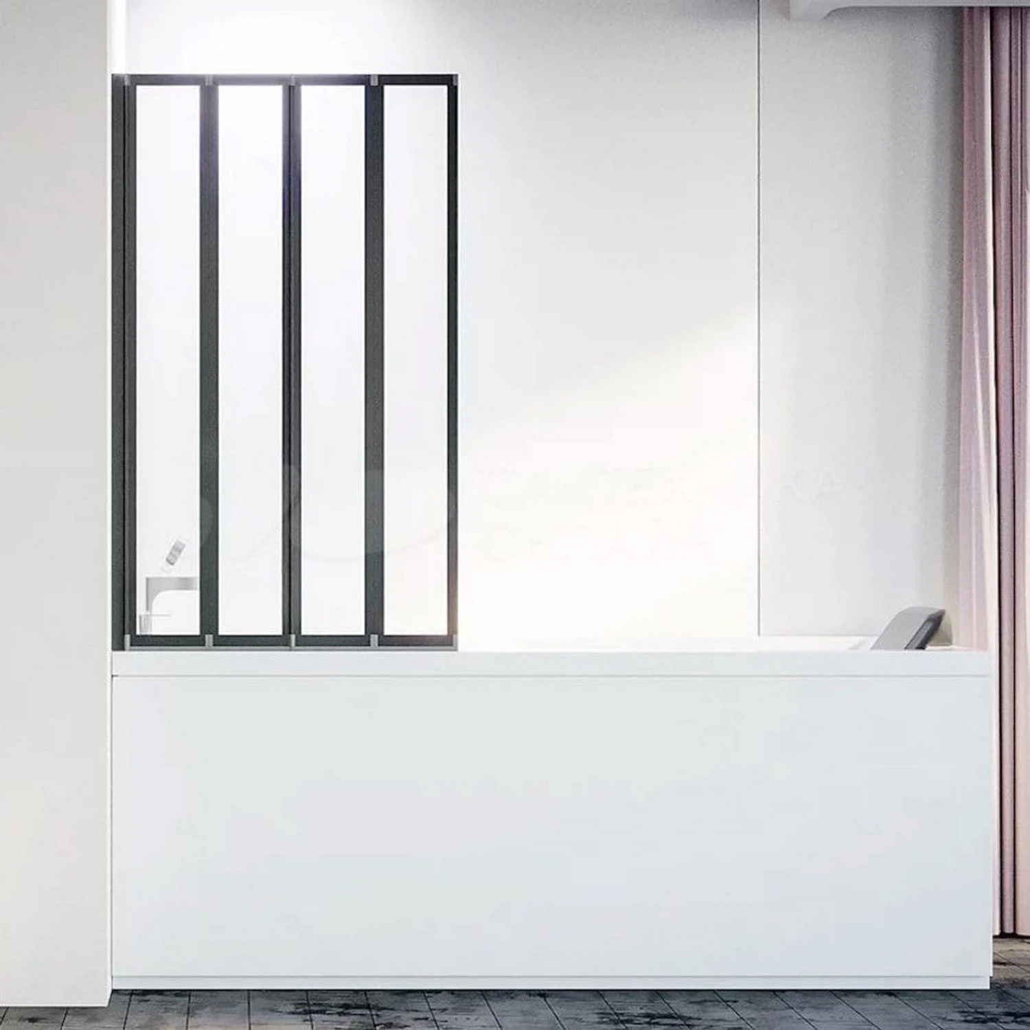 Изображение товара Стеклянная шторка на ванну Veconi Palau PL74BL-120-01-19C4 профиль матовый, черный 1200х1500 мм стекло прозрачное