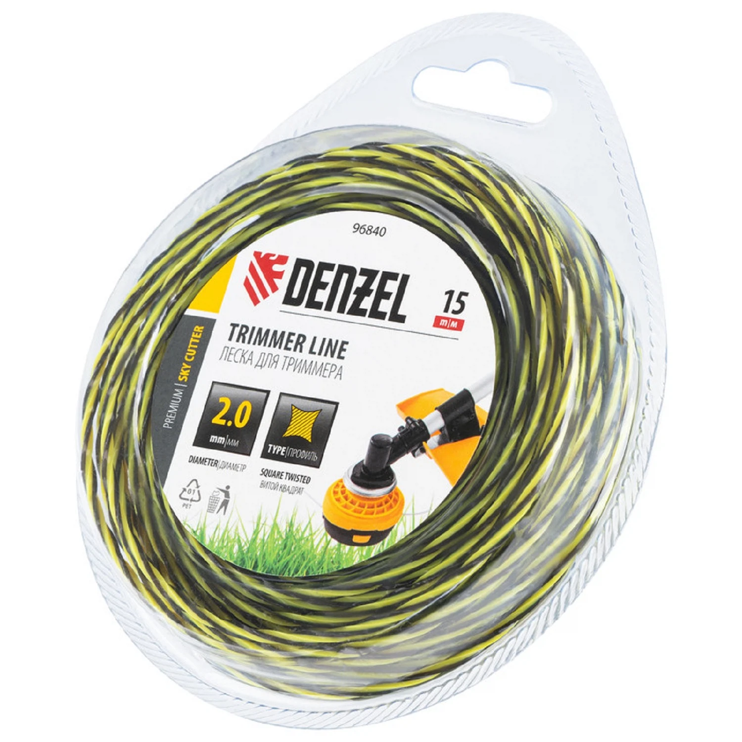 Изображение товара Леска для триммера двухкомпонентная витая квадратная 2мм 15м Denzel SkyCutter 96840