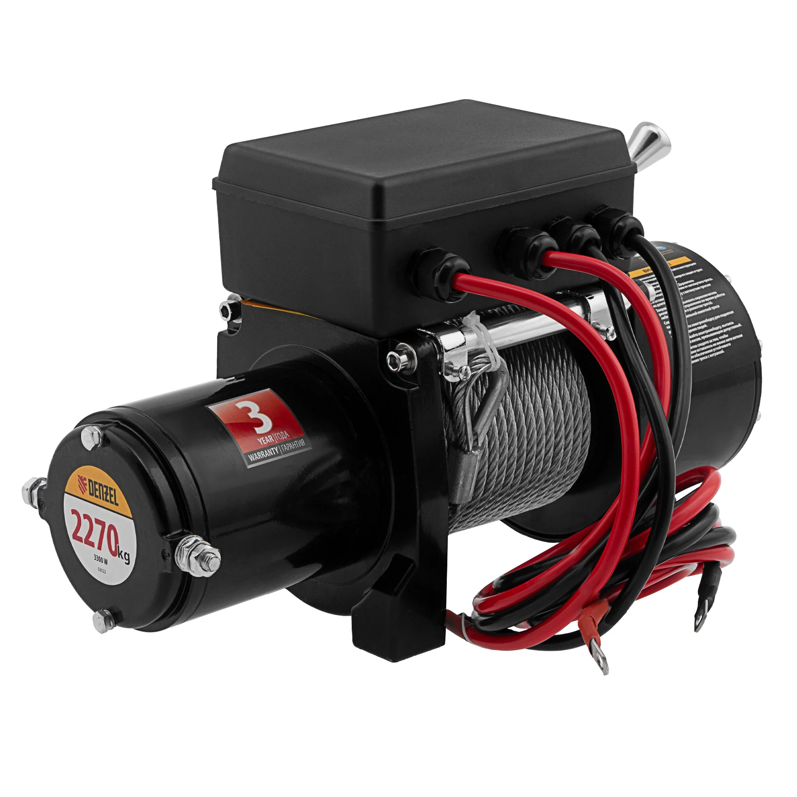 Изображение товара Автомобильная электрическая лебедка Denzel LB-2200 мощность 3,3 кВт 12 В 2,2 т