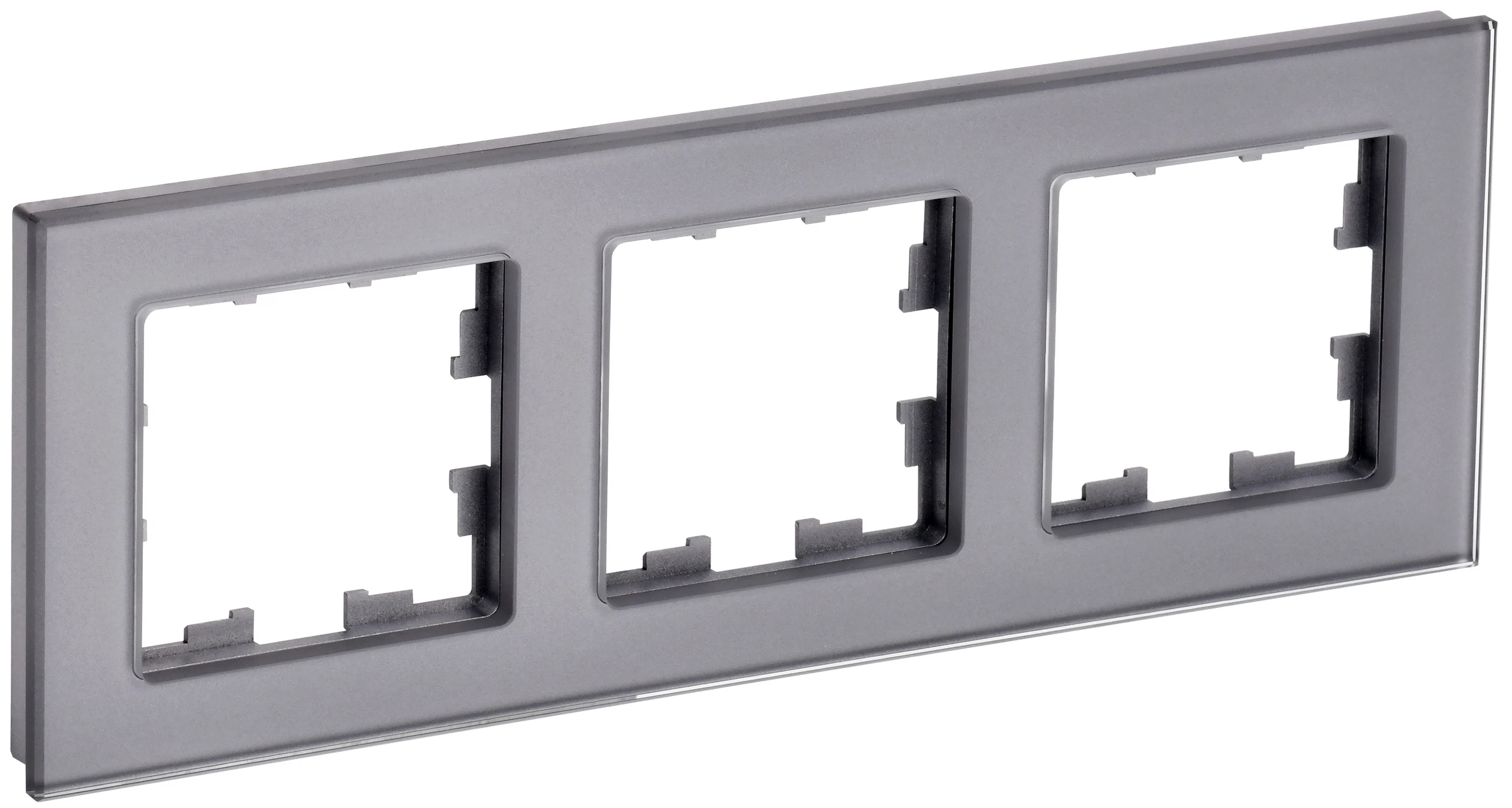 Изображение товара Рамка IEK BRITE DECOR Серый глянец стекло 3-м РУ-3-2-БрСе.