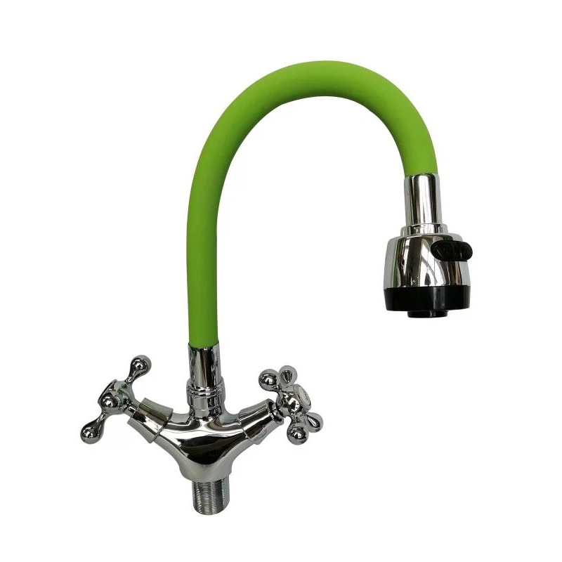 Изображение товара Смеситель для кухни с гибким изливом D-Lin D153810-5T, хром/зеленый